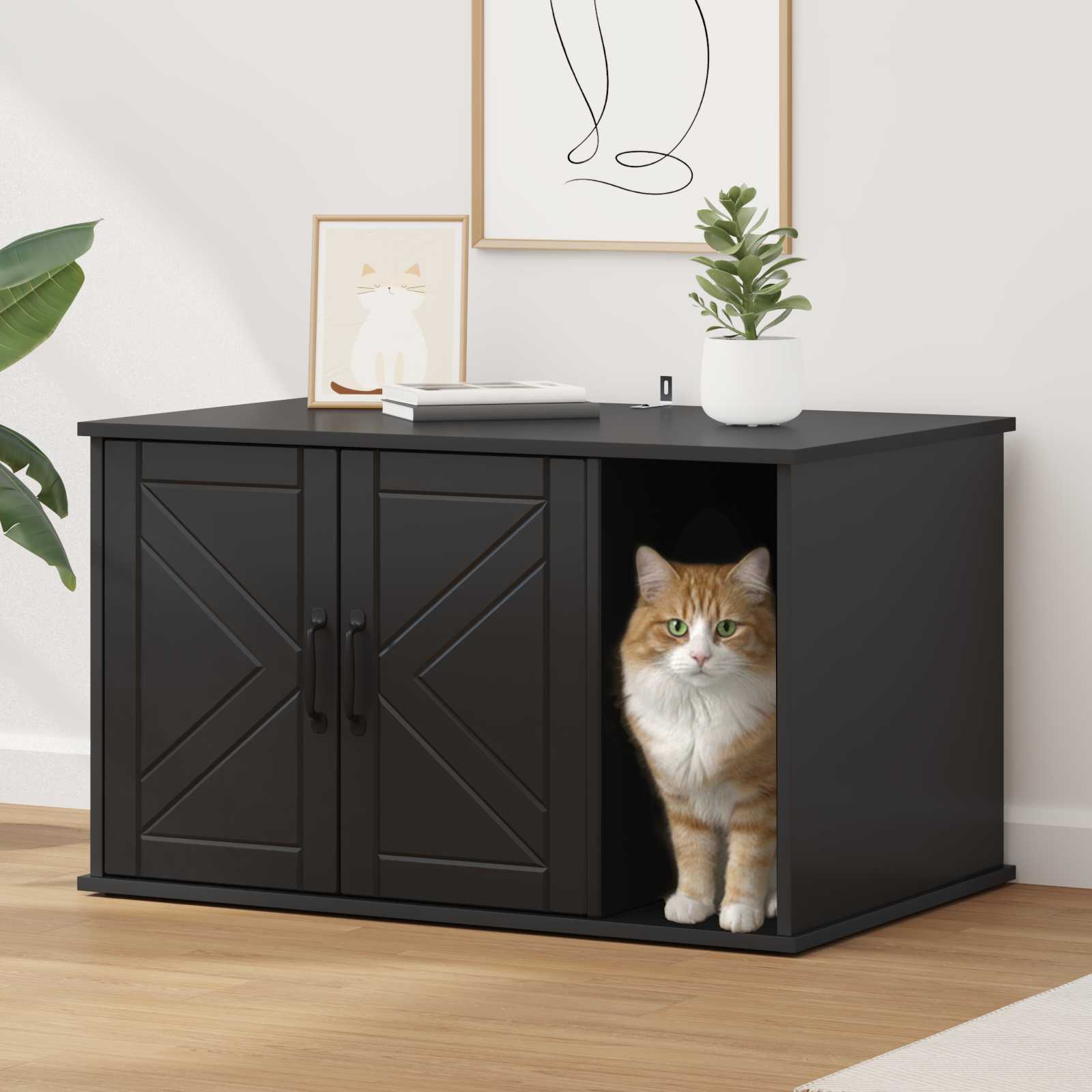 Katzenhaus Schwarz 85 x 55 x 50,5 cm Holzwerkstoff