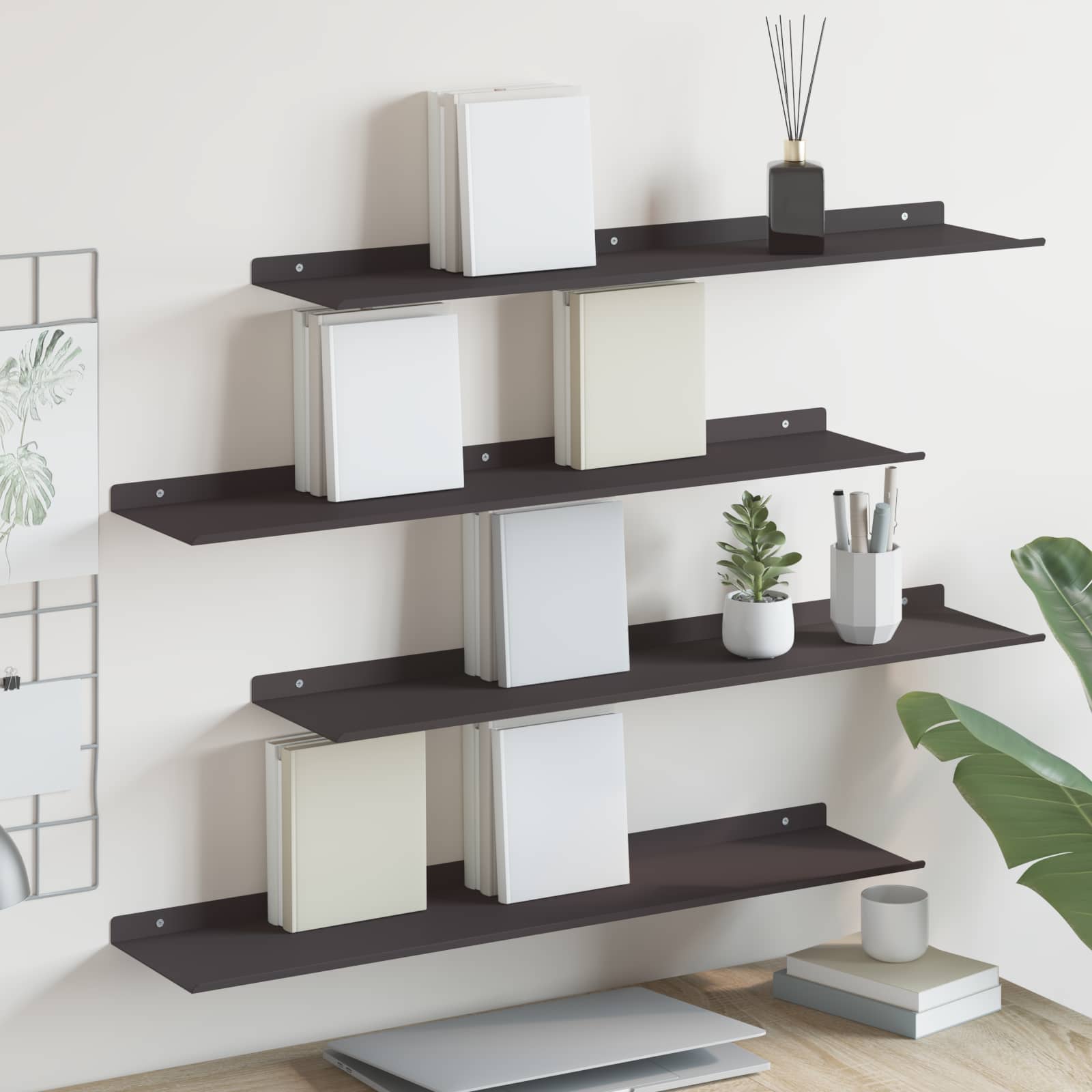 Schwebendes Regal 4 stk. Schwarz 80 x 18 x 2,5 cm Stahl