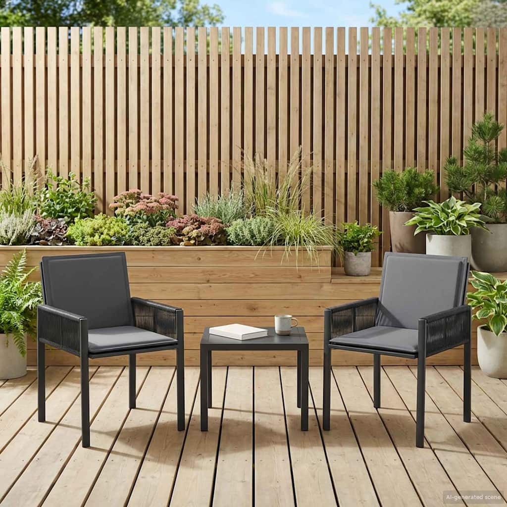 Gartenstühle 2 stk. Schwarz und Dunkelgrau Poly-Rattan