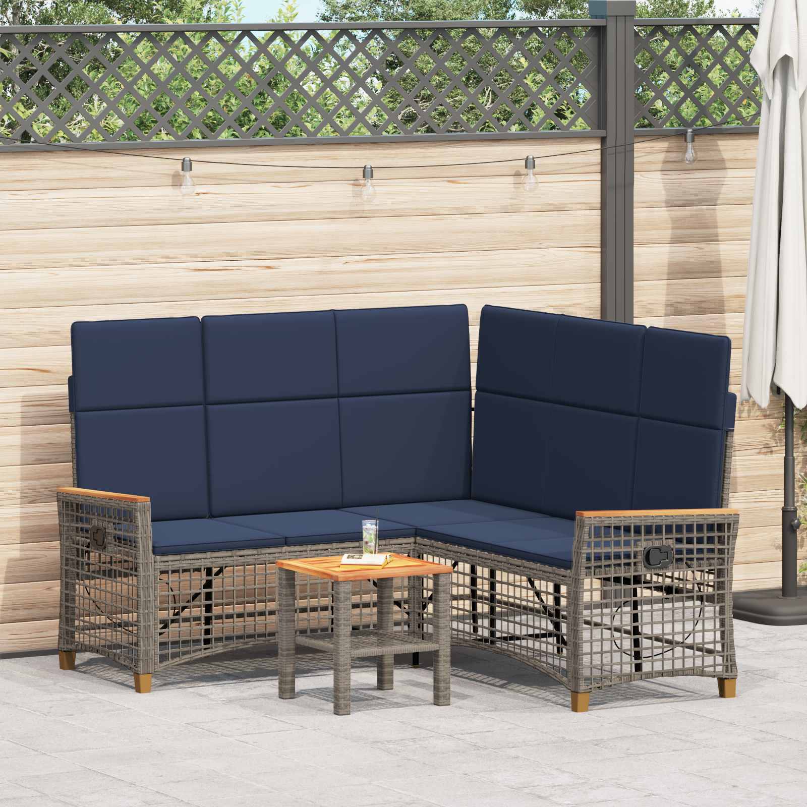 Garten Liegesofa Set 5-Sitzanzahl Grau und Marineblau