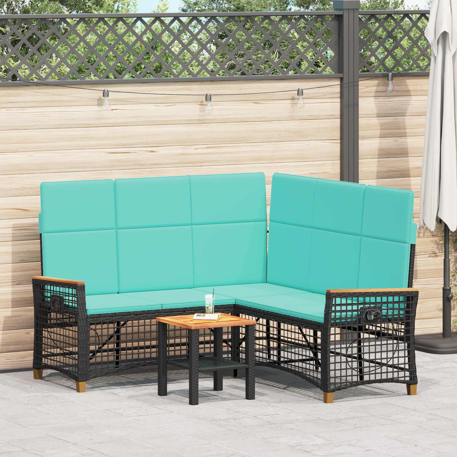 Garten Liegesofa Set 5-Sitzanzahl Schwarz und Türkis