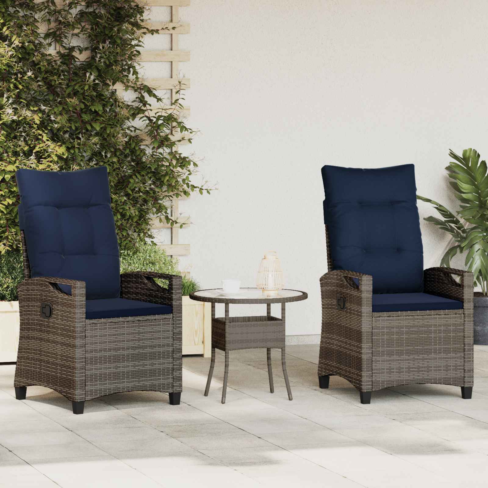 Gartenstuhl 2 stk. Grau und Marineblau Stahl und Polyester