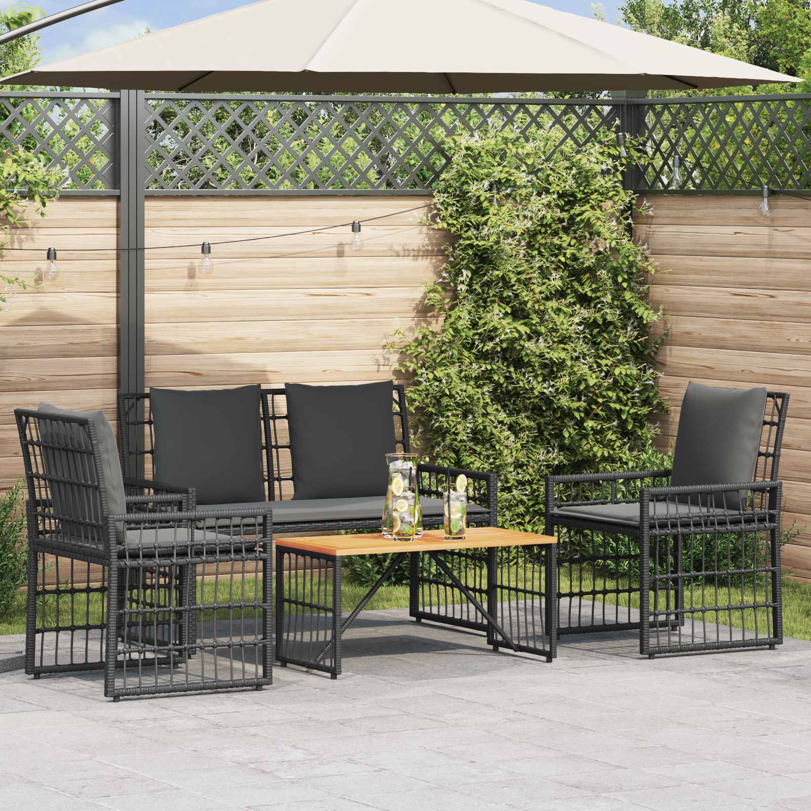 Gartenmöbel Set 4 stk. Schwarz und Dunkelgrau