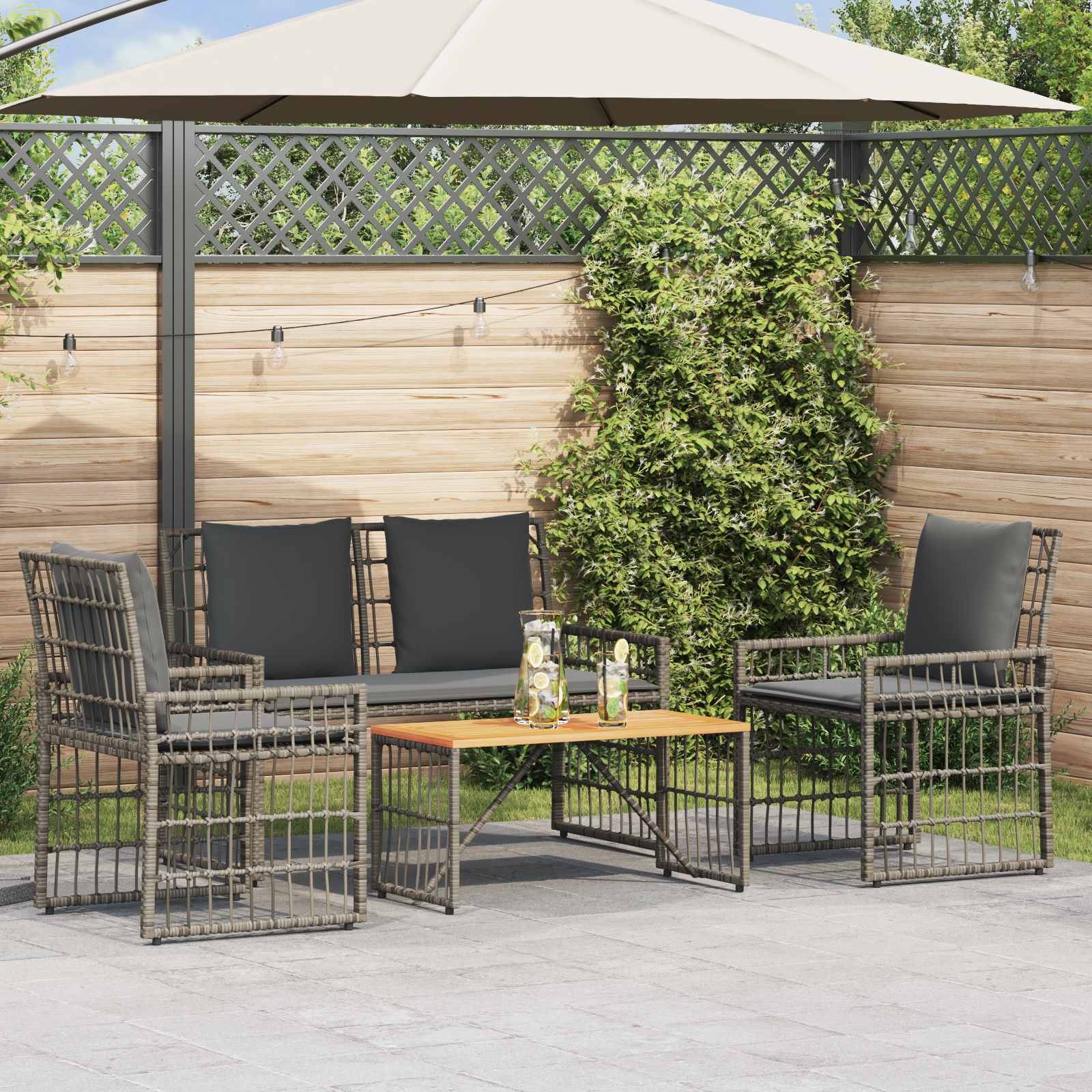 Gartenmöbel Set 4 stk. Schwarz und Dunkelgrau