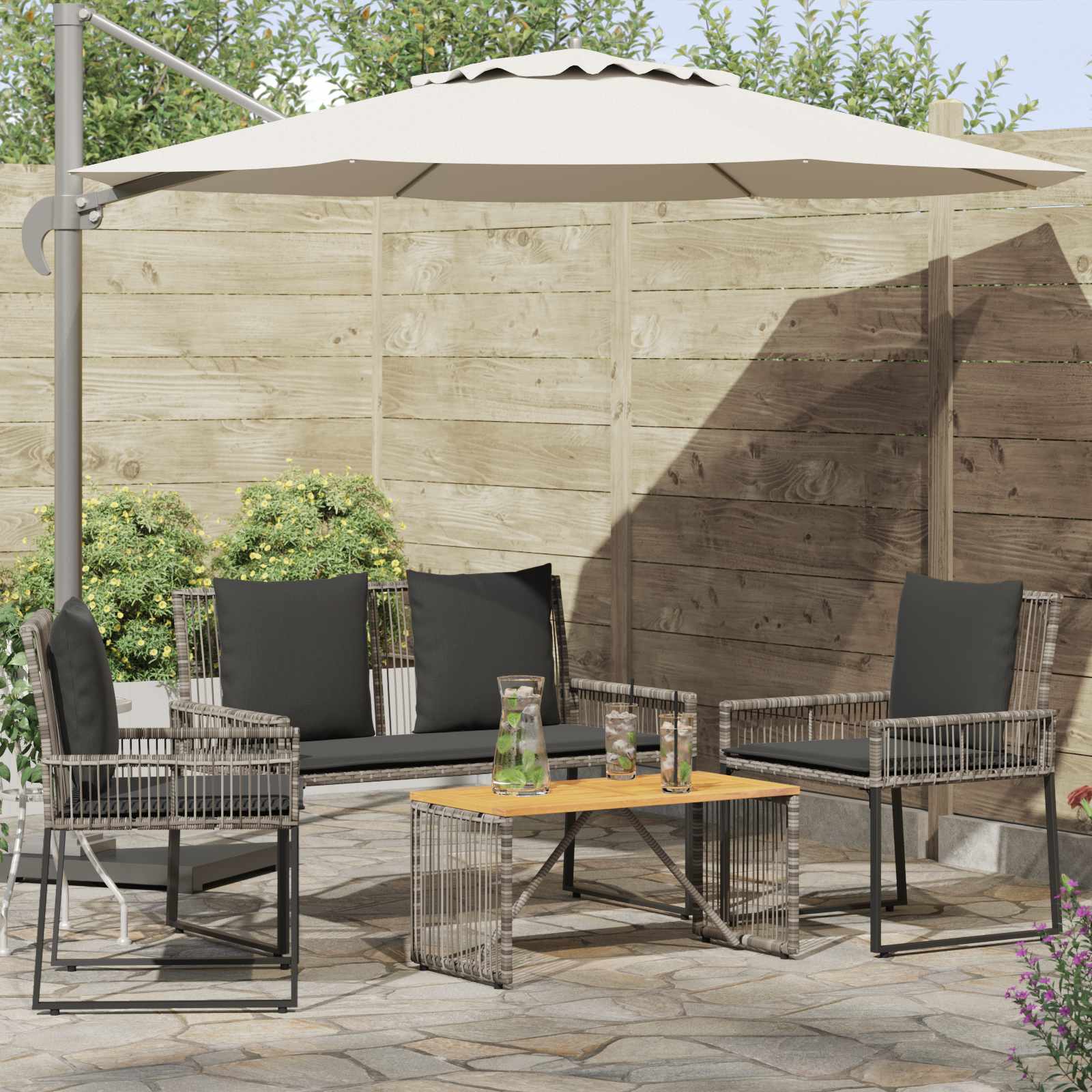 Gartenmöbel Set 9 stk. Grau und Dunkelgrau Poly-Rattan