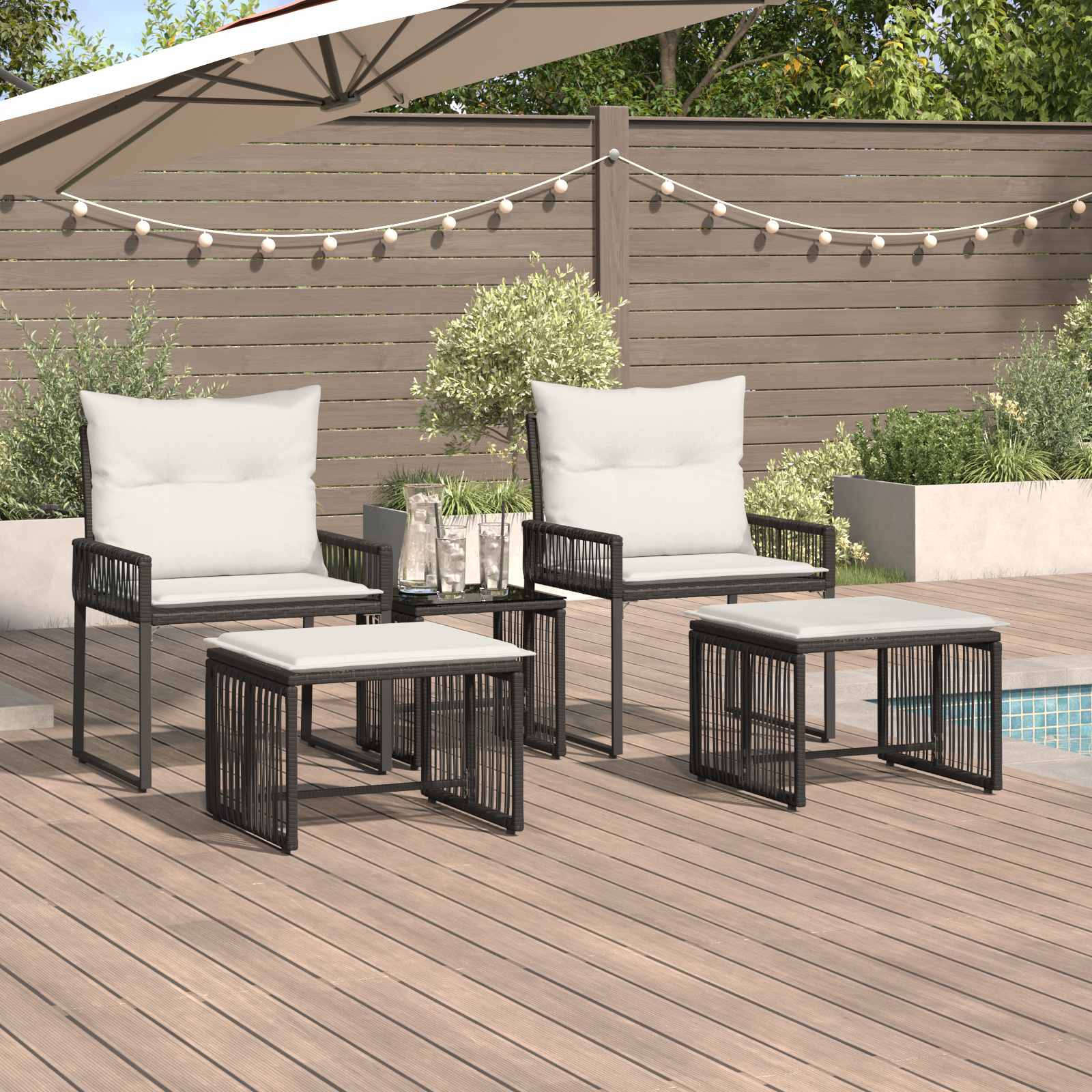 Gartenmöbel Set 11 stk. Schwarz und Cremeweiß Poly-Rattan