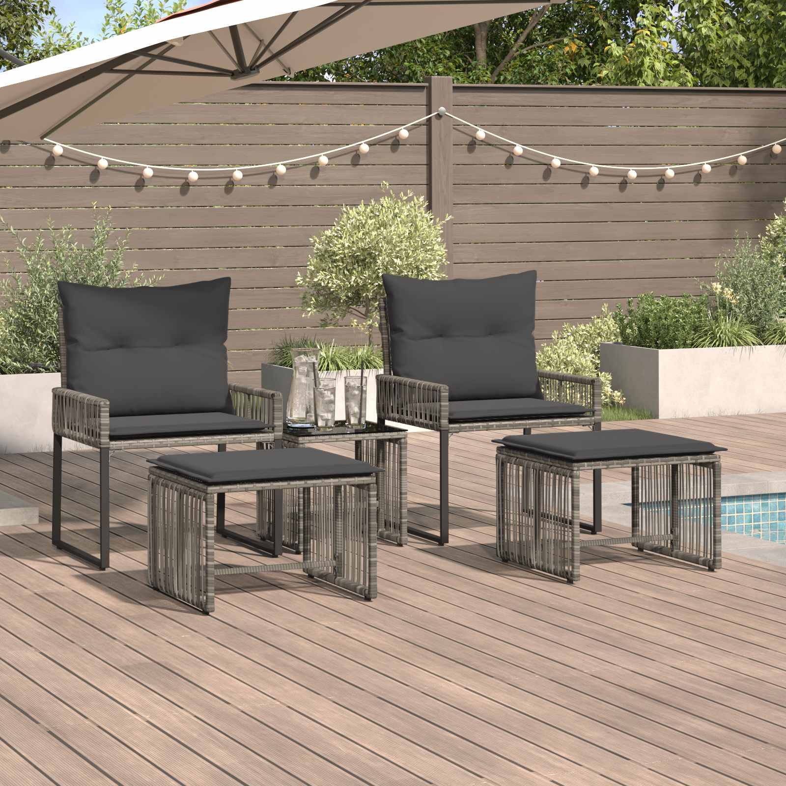 Gartenmöbel Set 11 stk. Grau und Dunkelgrau Poly-Rattan