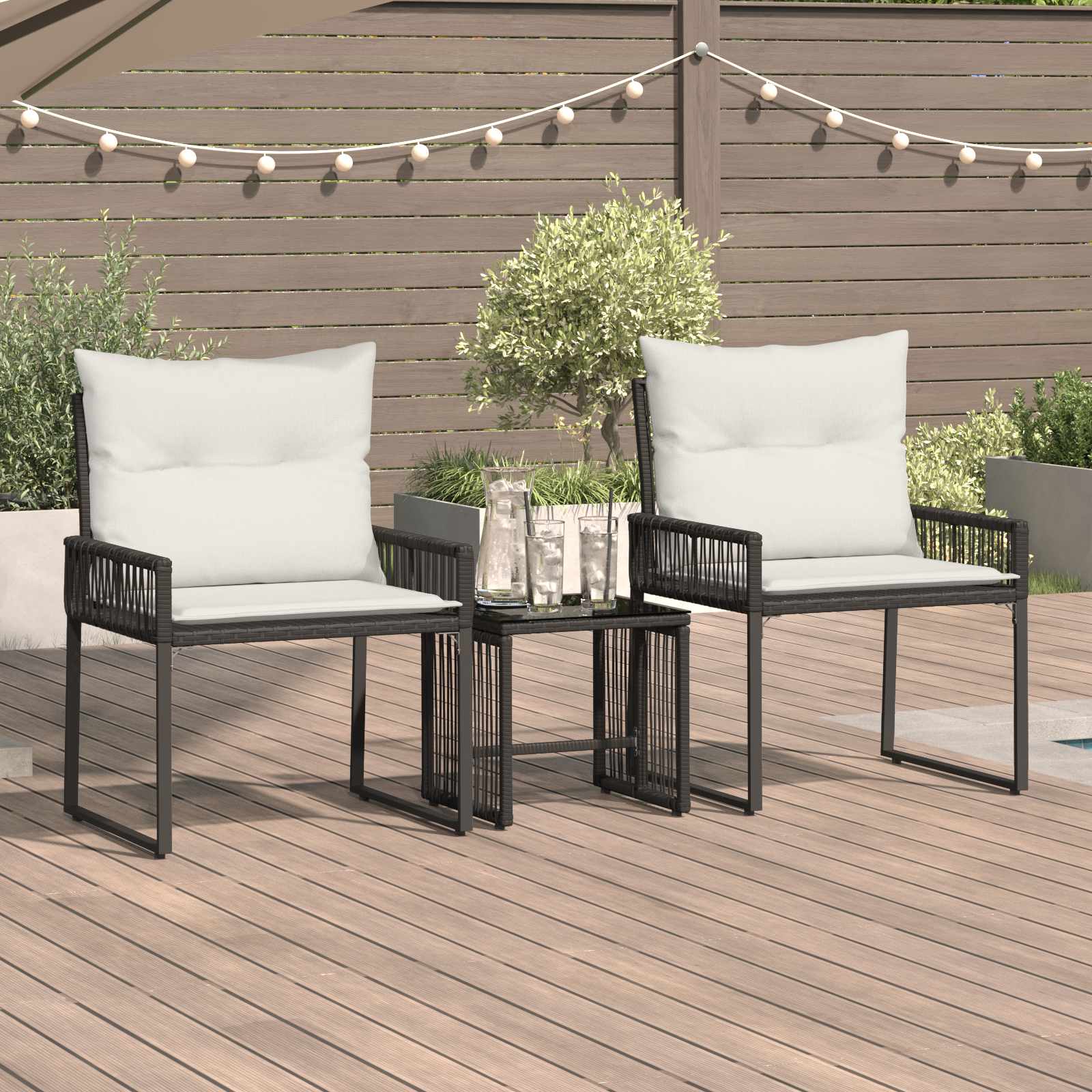 Gartenmöbel Set 7 stk. Schwarz und Cremeweiß Poly-Rattan