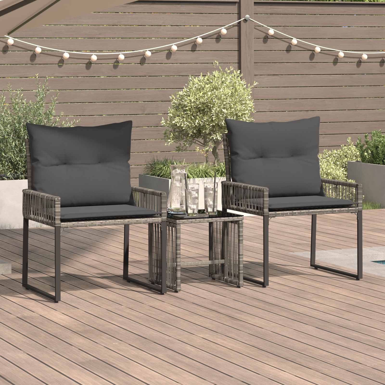 Gartenmöbel Set 7 stk. Grau und Dunkelgrau Poly-Rattan
