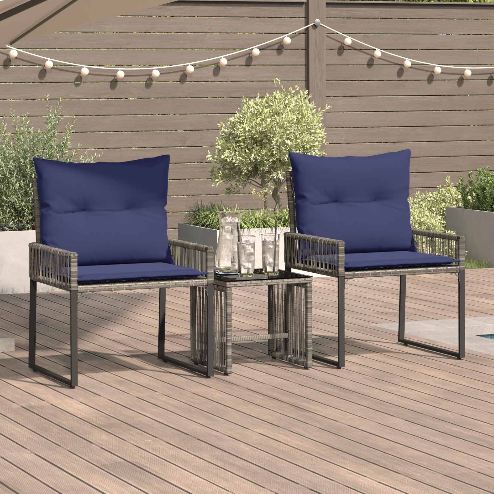 Gartenmöbel Set 7 stk. Grau und Marineblau Poly-Rattan