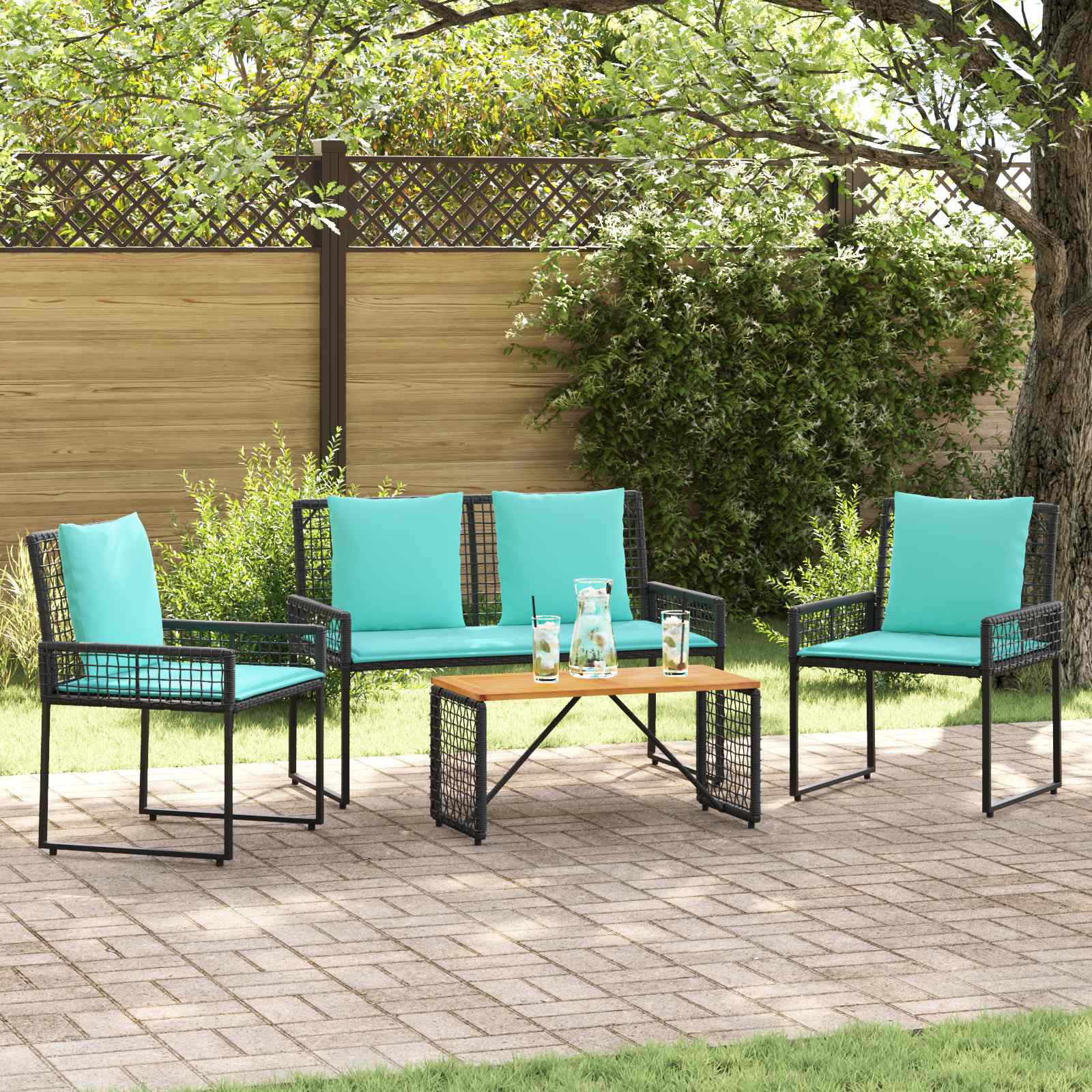 Gartenmöbel Set 4 stk. Schwarz und Türkis