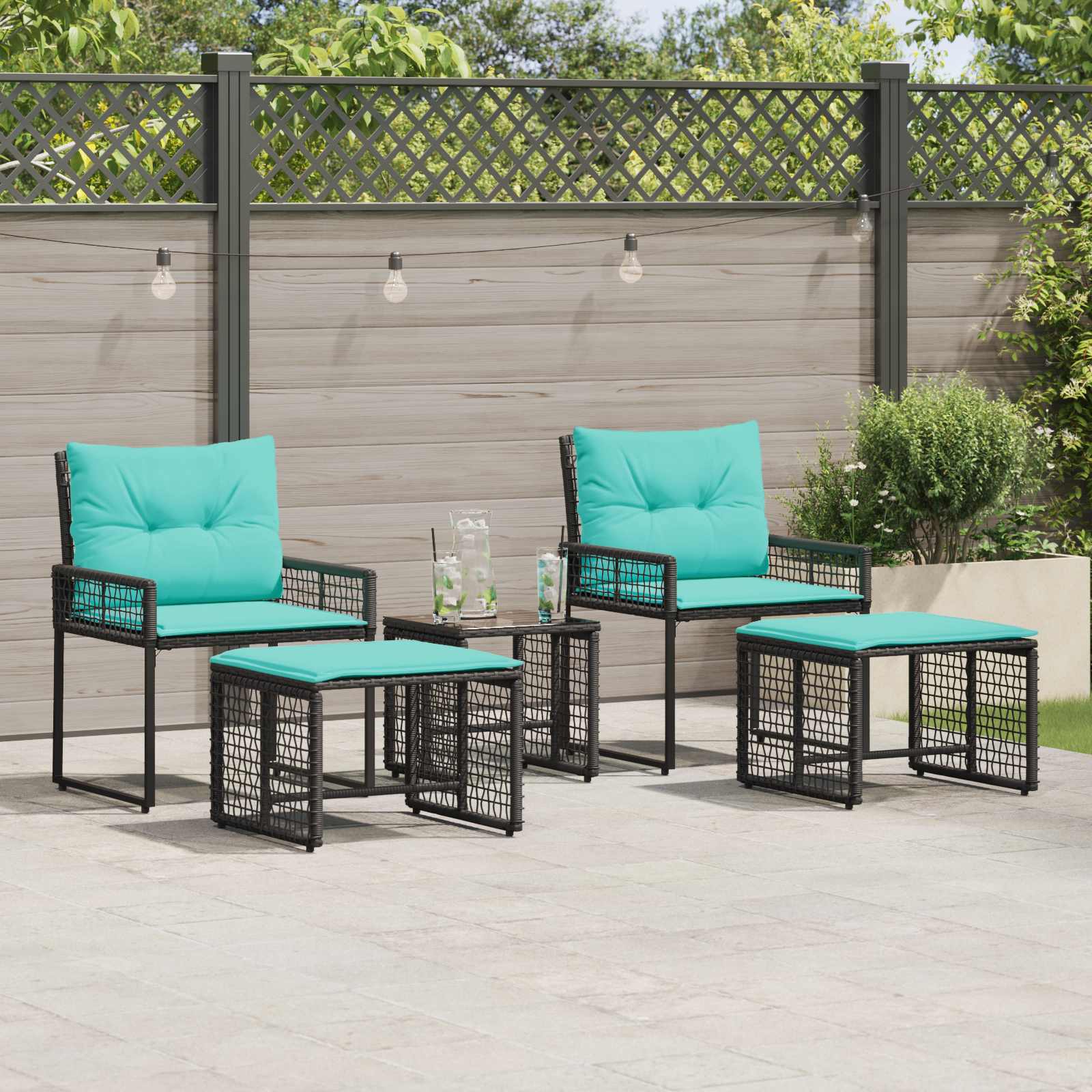 Gartenmöbel Set 5 stk. Schwarz und Türkis