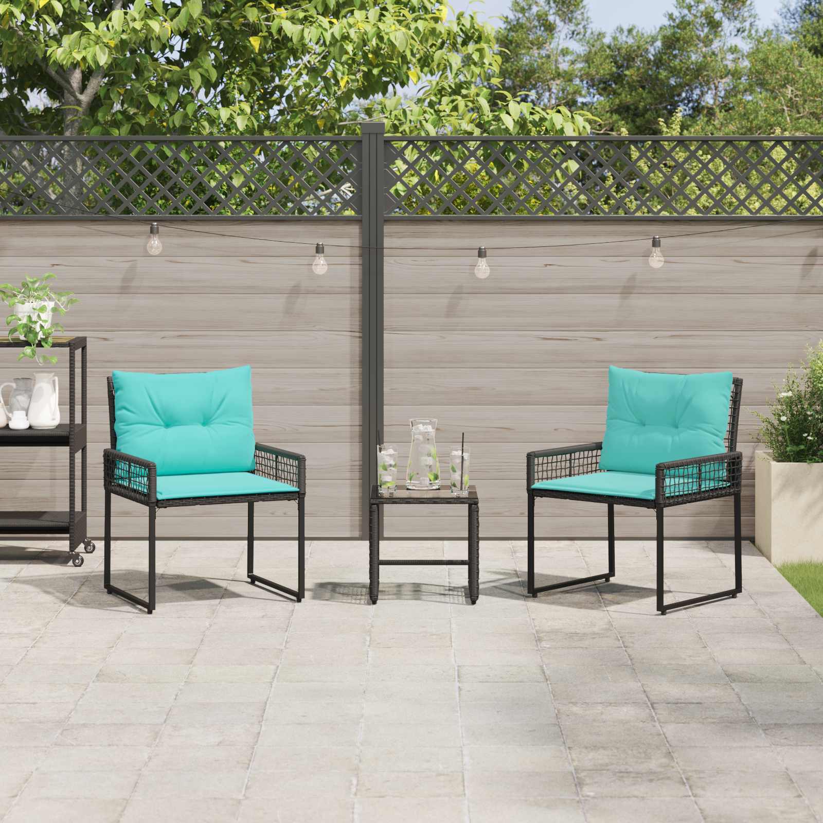 Gartenmöbel Set 3 stk. Schwarz und Türkis