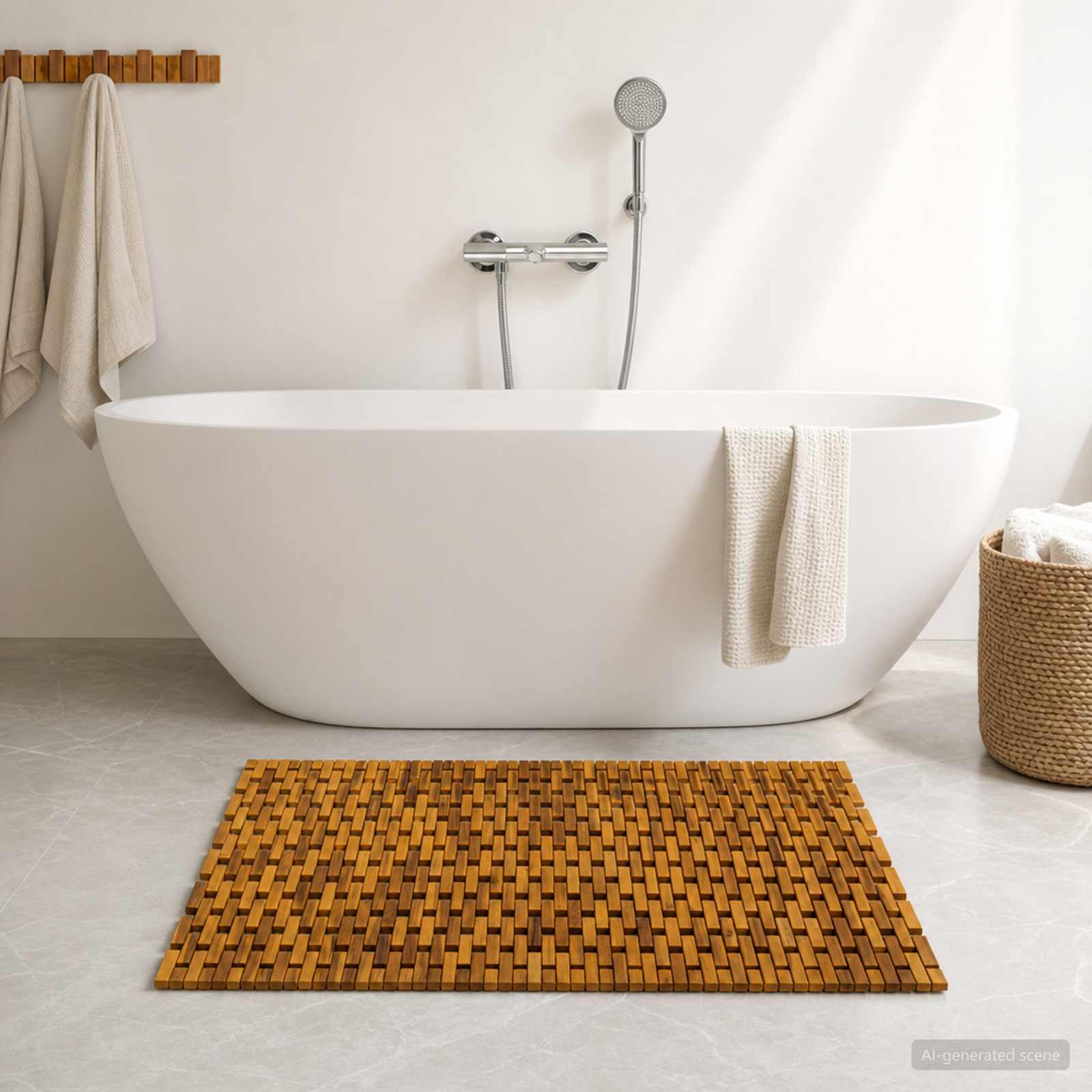 Badematten Natur 85 x 120 cm Massivholz Akazie