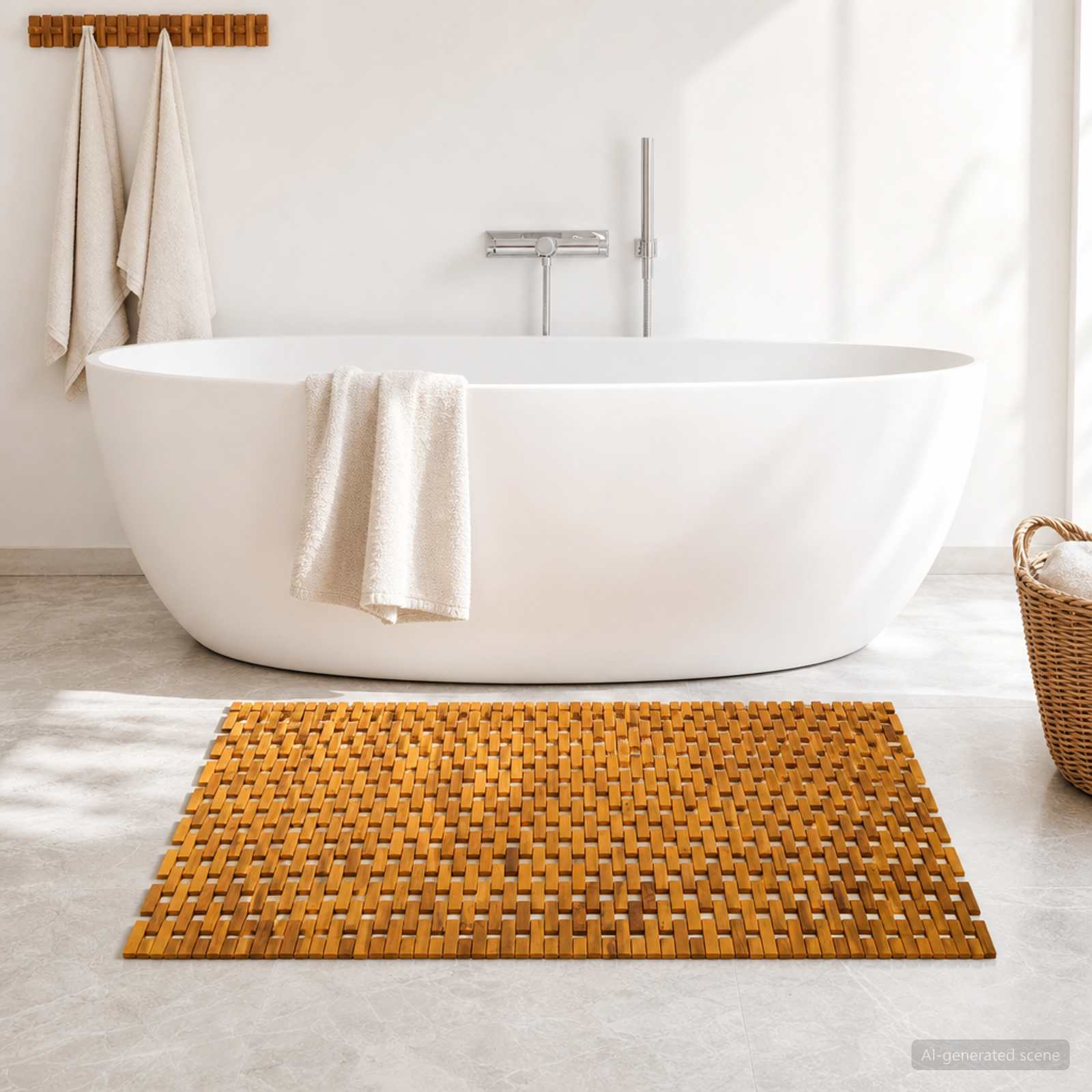 Badematten Natur 95 x 140 cm Massivholz Akazie