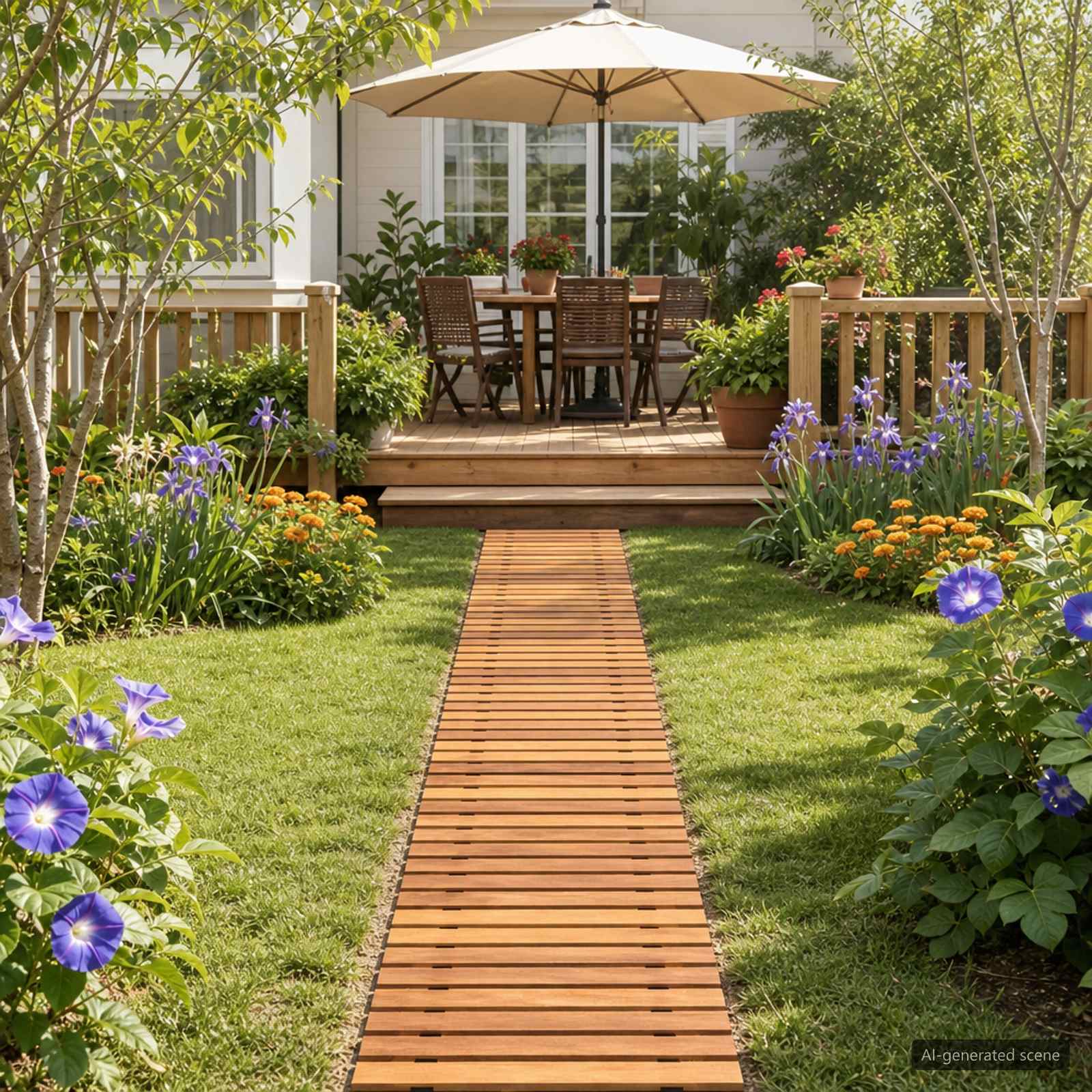 Gartenweg Natur 200 x 40 cm Massivholz Akazie