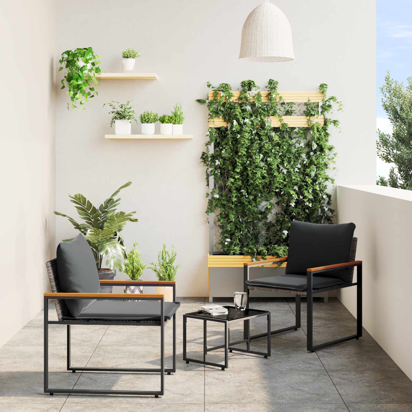 Möbelsets 3 stk. Grau und Dunkelgrau Rattan