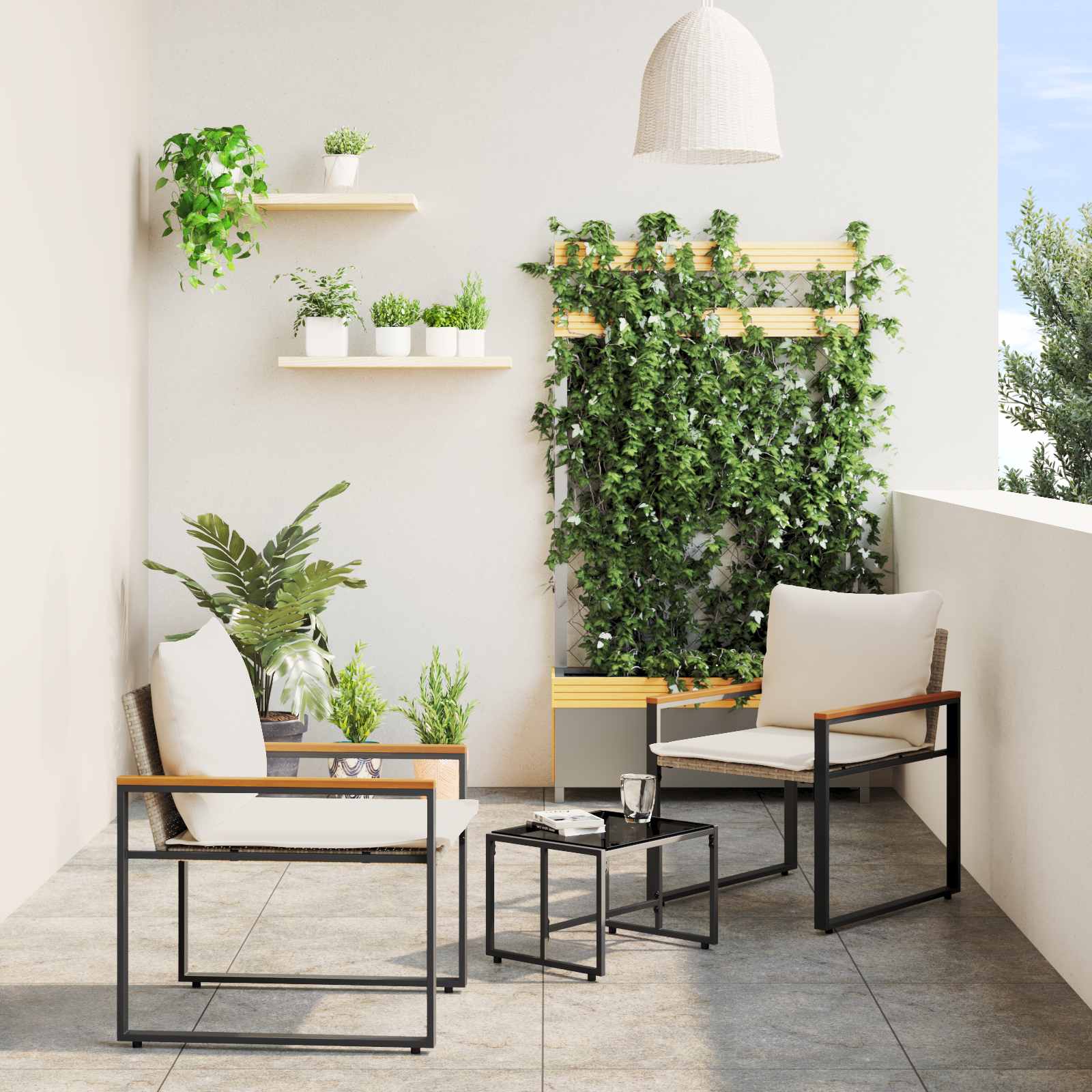 Möbelsets 3 stk. Beige und Cremeweiß Rattan