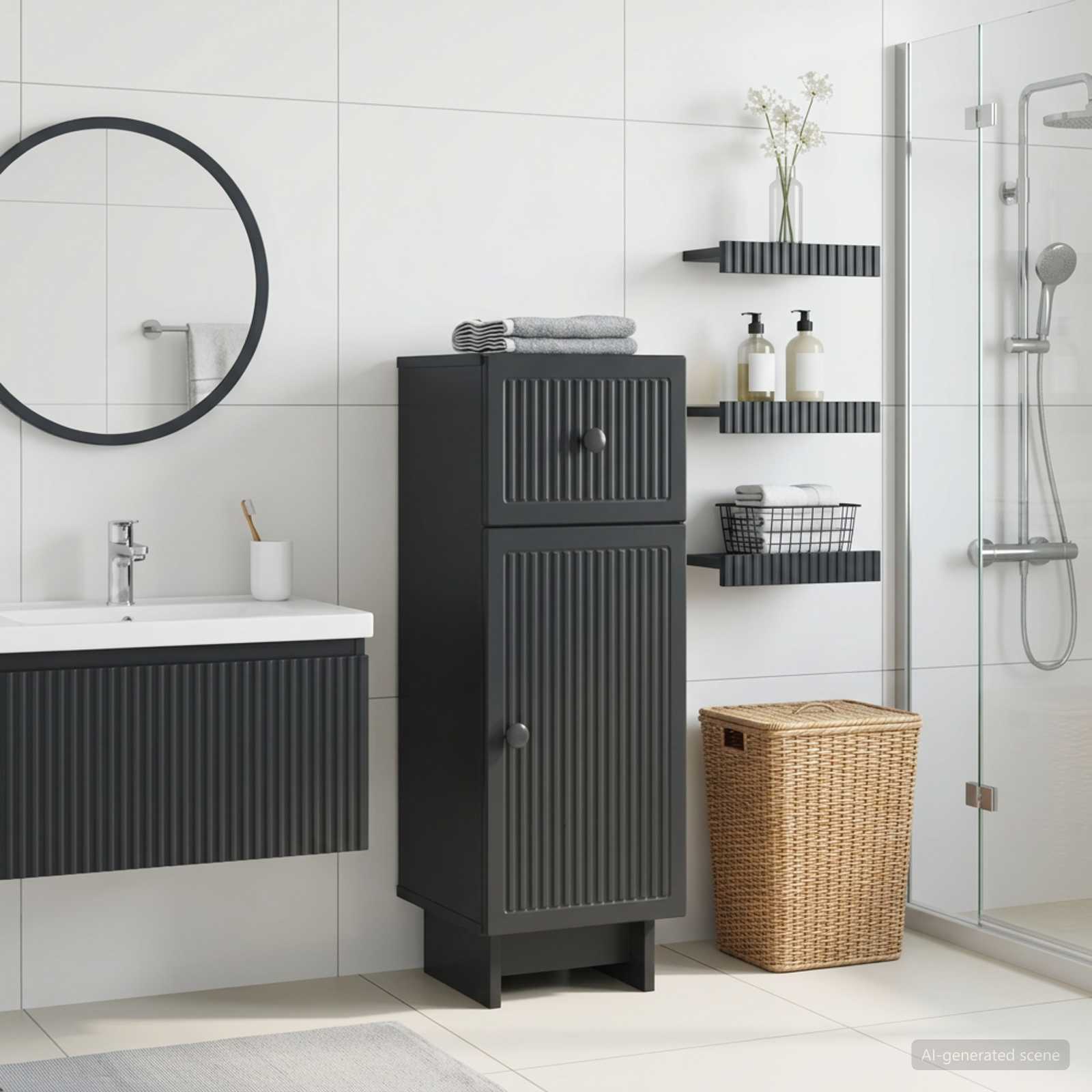 Badezimmer Aufbewahrungsschrank EDE Schwarz 30 x 31 x 80 cm