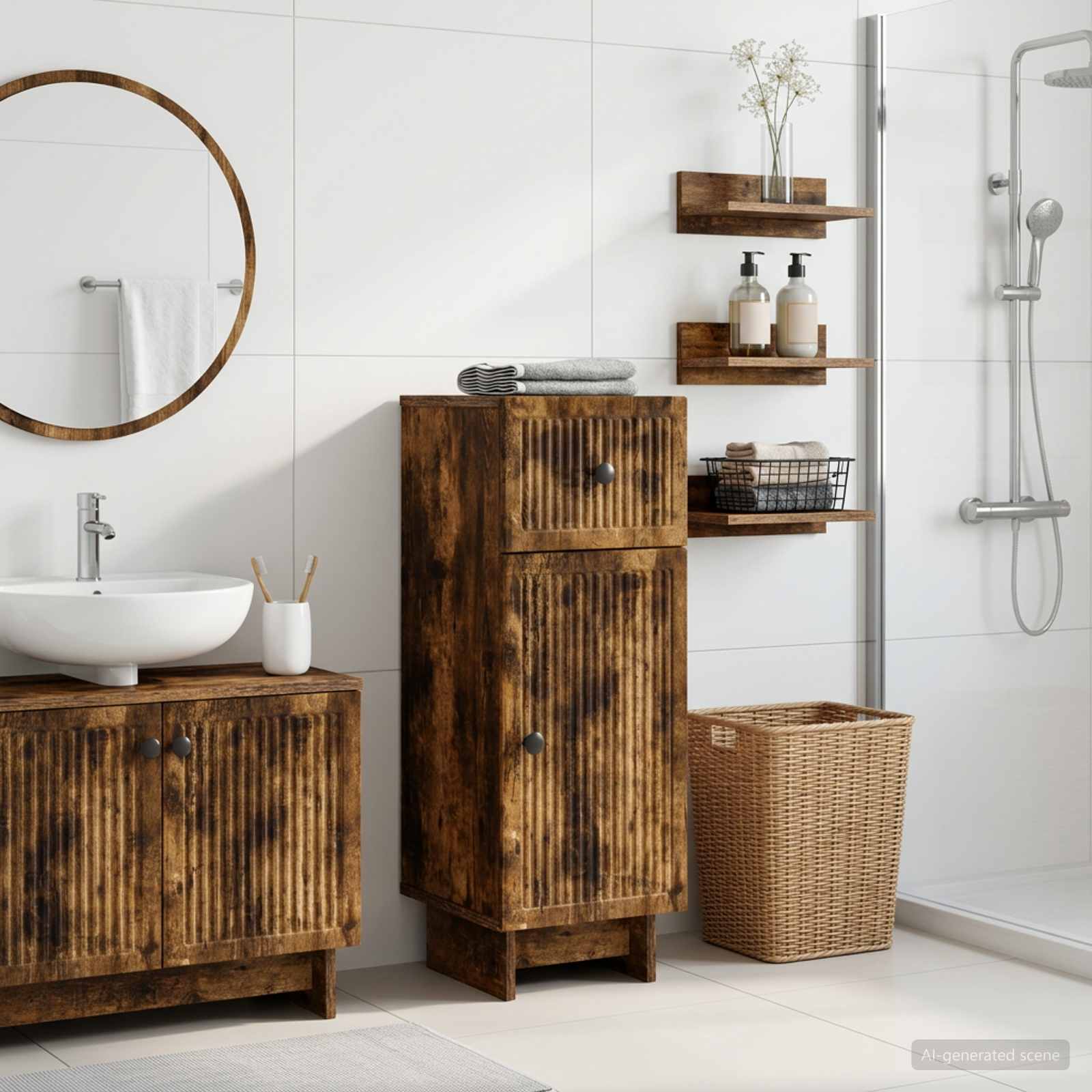 Badezimmer Aufbewahrungsschrank EDE Raucheiche 30 x 31 x 80 cm