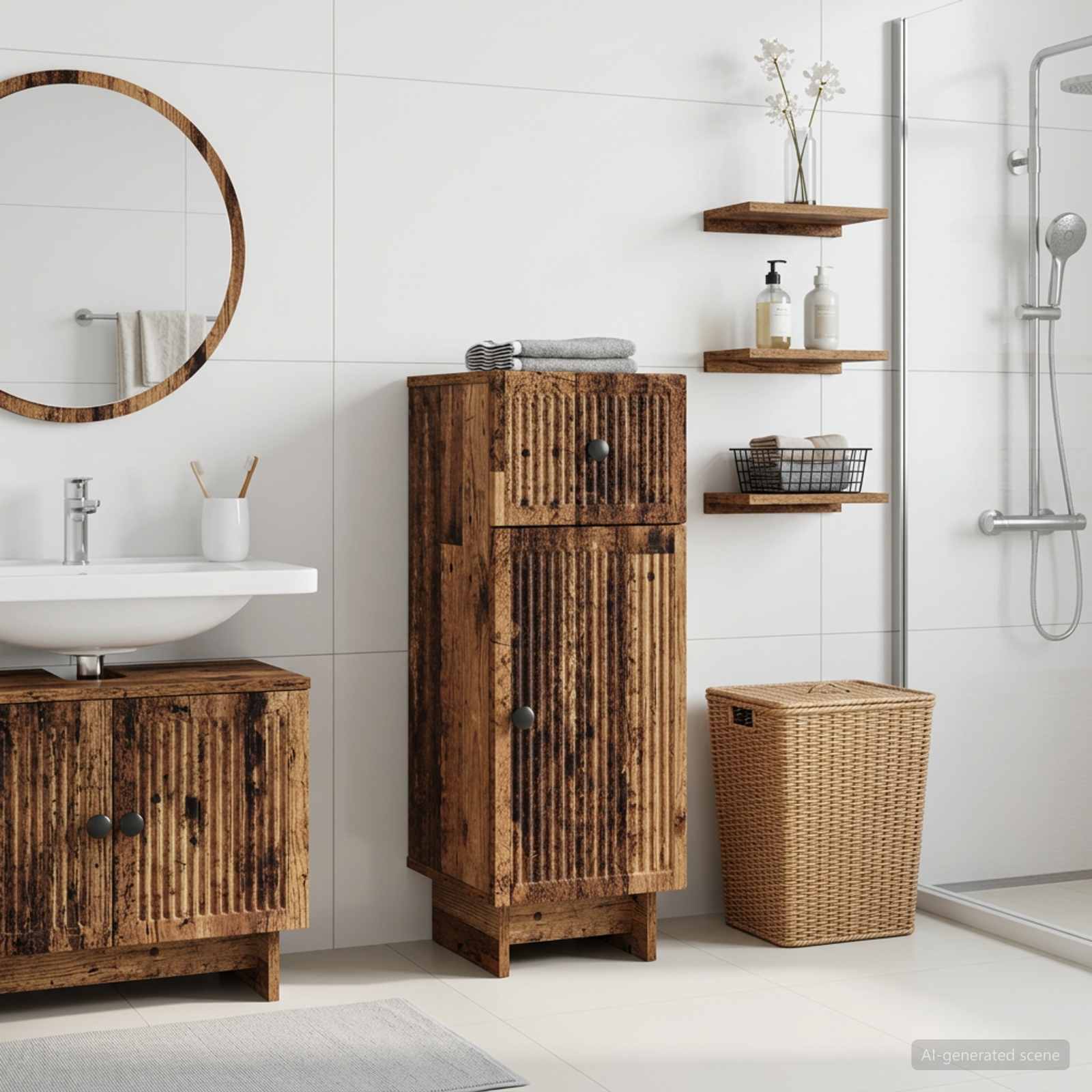 Badezimmer Aufbewahrungsschrank EDE Altholz 30 x 31 x 80 cm