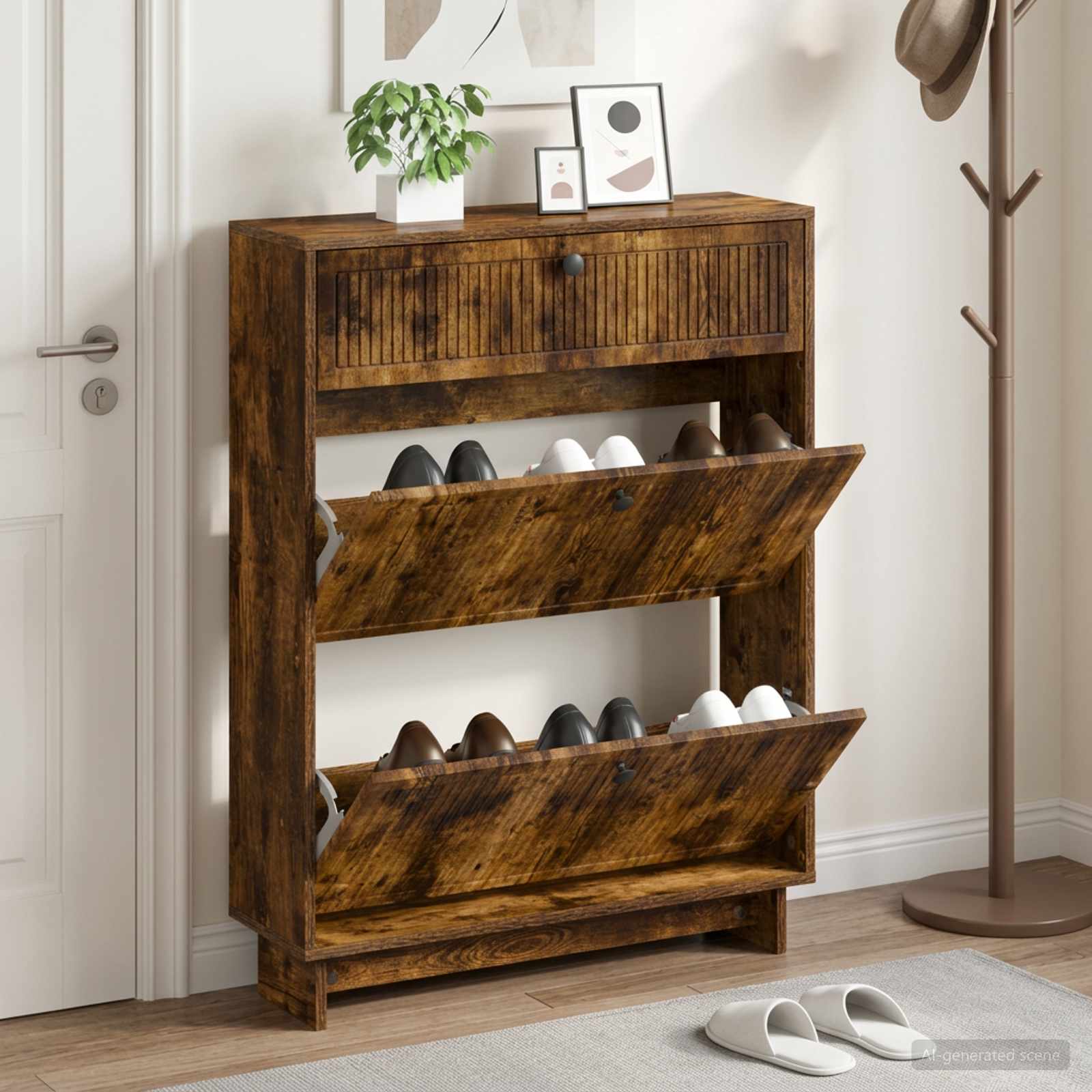 Schuhschrank EDE 78 x 24 x 103 cm Holzwerkstoff Raucheiche