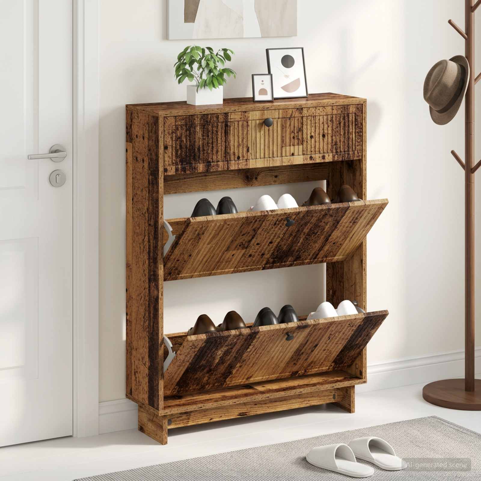 Schuhschrank EDE 78 x 24 x 103 cm Holzwerkstoff Altholz