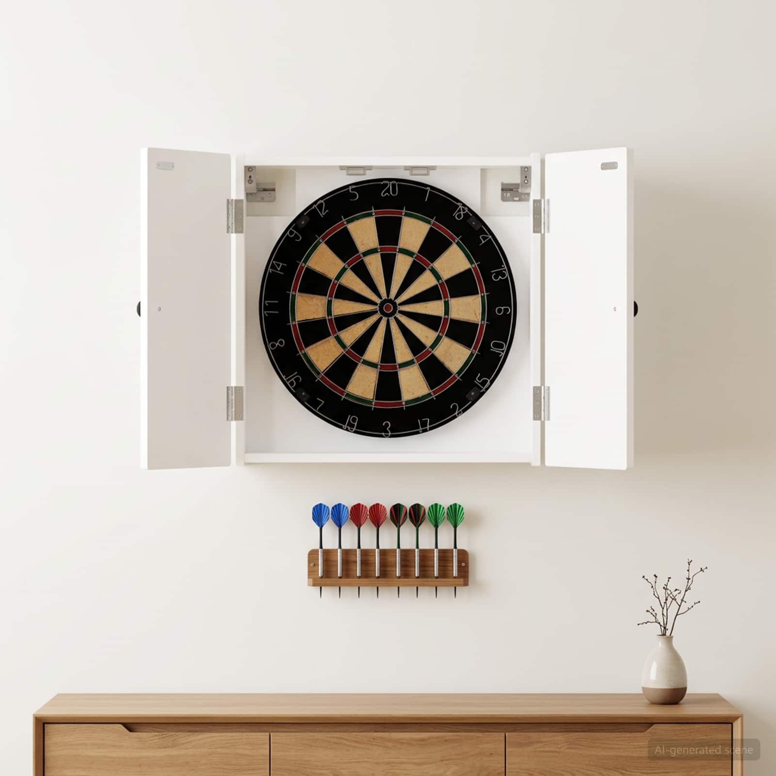 Dartboard Schrank BREDA Hochglanz Weiß 52,5 x 10,5 x 53,5 cm