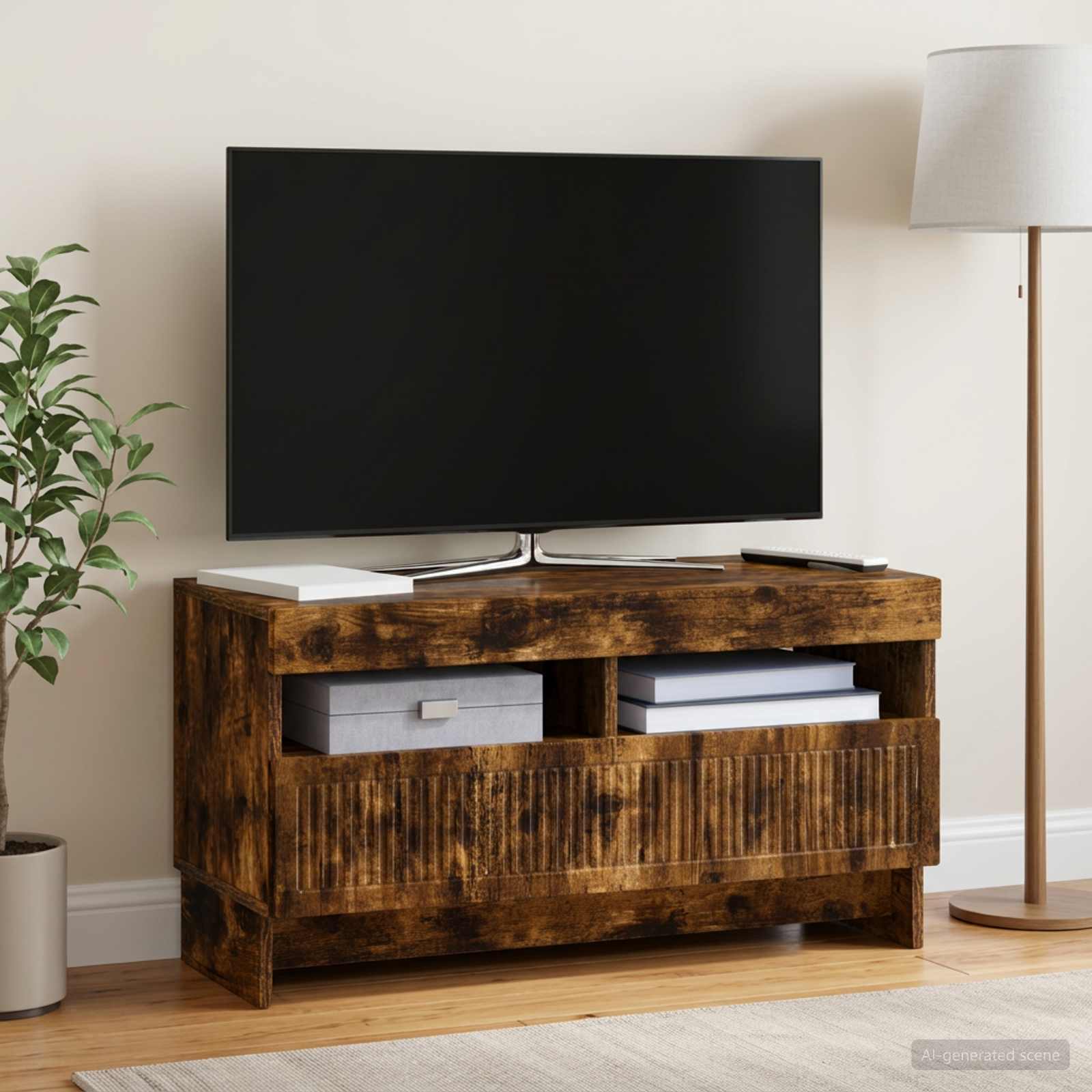 LED-TV-Schrank Raucheiche Holzwerkstoff