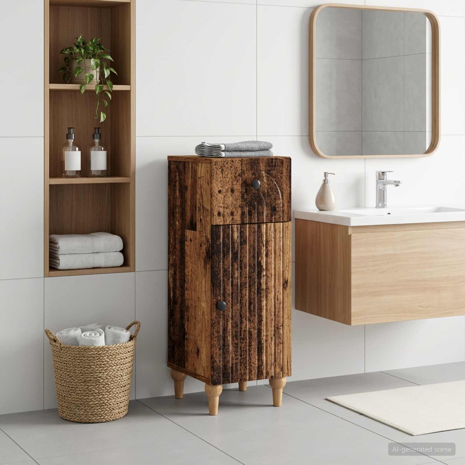 Badezimmer Aufbewahrungsschrank ALKMAAR Altholz 30 x 31 x 80 cm