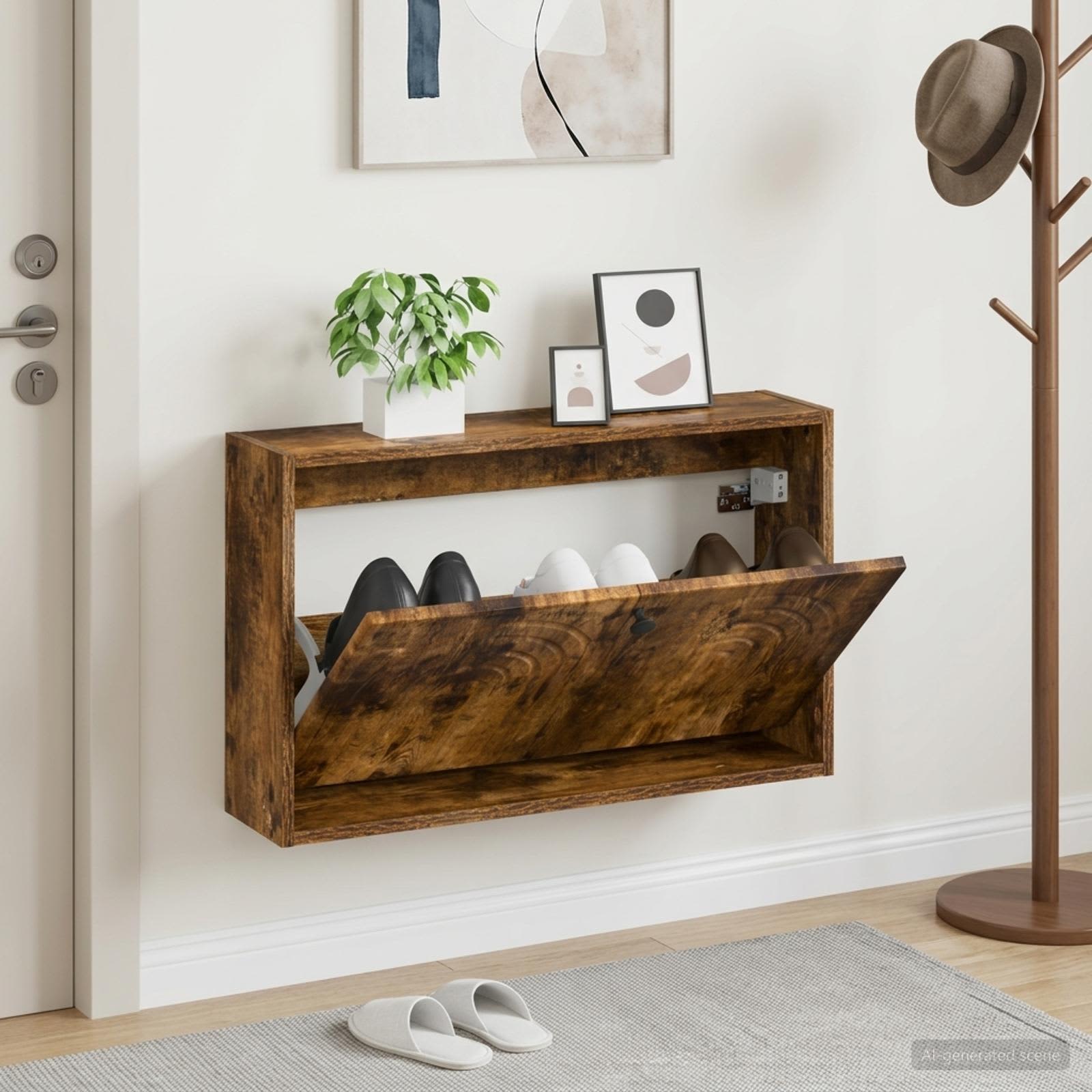 Wandmontierter Schuhschrank ALKMAAR 71 x 17 x 43 cm Raucheiche