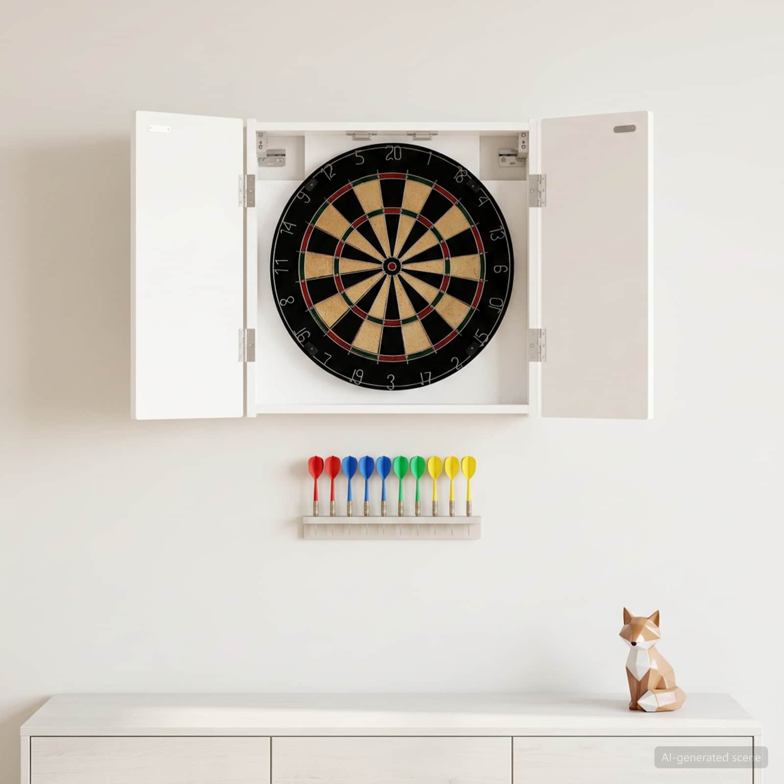 Dartboard Schrank ALKMAAR Hochglanz Weiß 52,5 x 10,5 x 53,5 cm