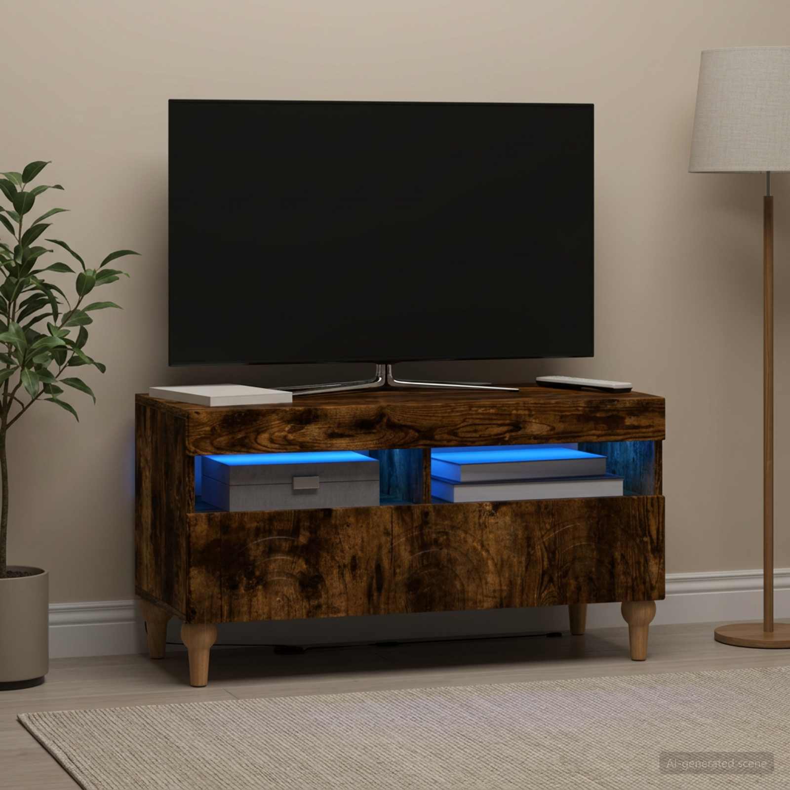 LED-TV-Schrank Raucheiche Holzwerkstoff