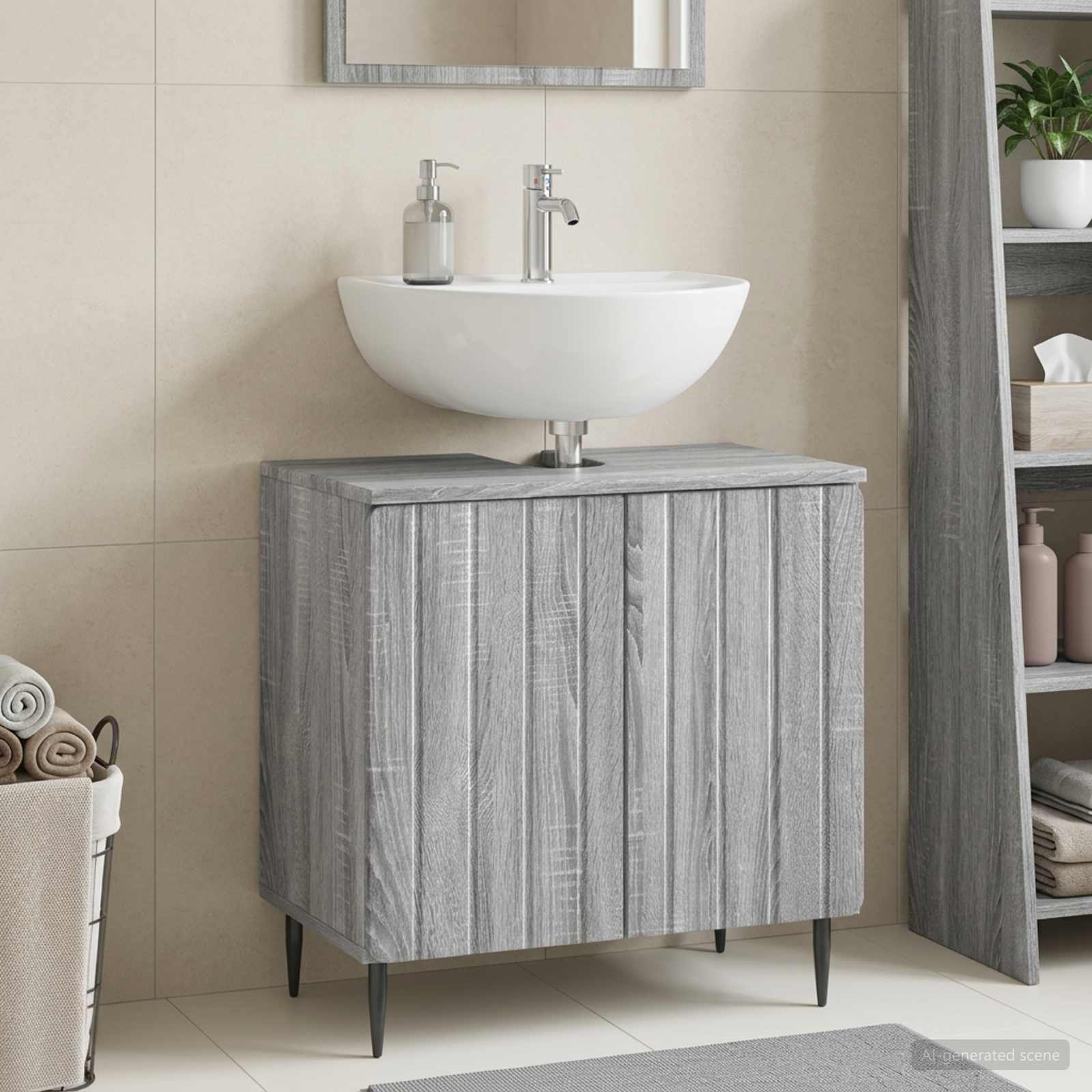 Waschbeckenschrank ZWOLLE Sonoma-Grau 59,5 x 31,5 x 59 cm