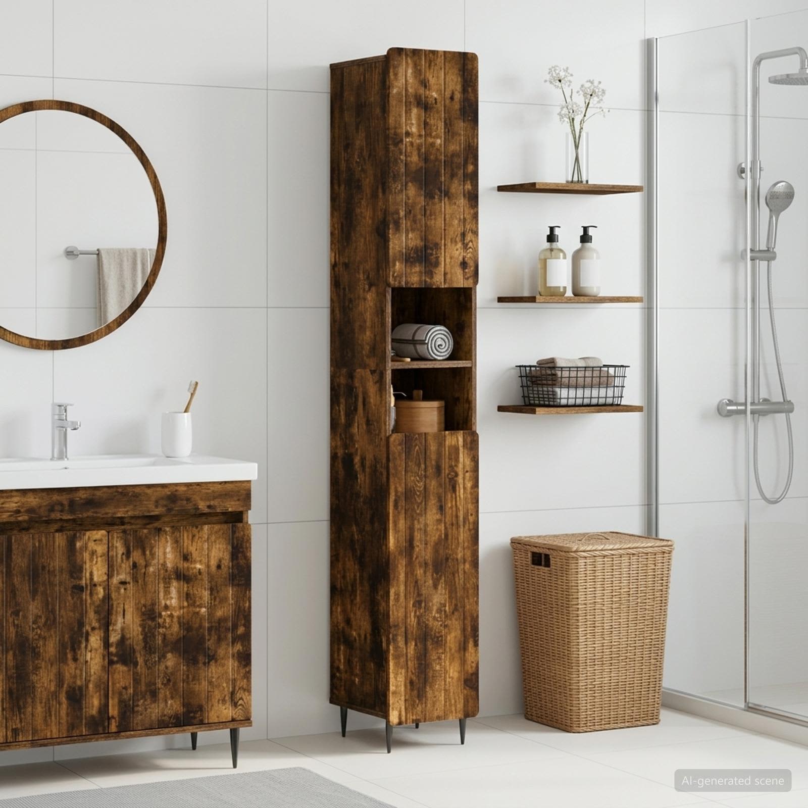 Badezimmerschrank mit offenem Regal ZWOLLE Raucheiche