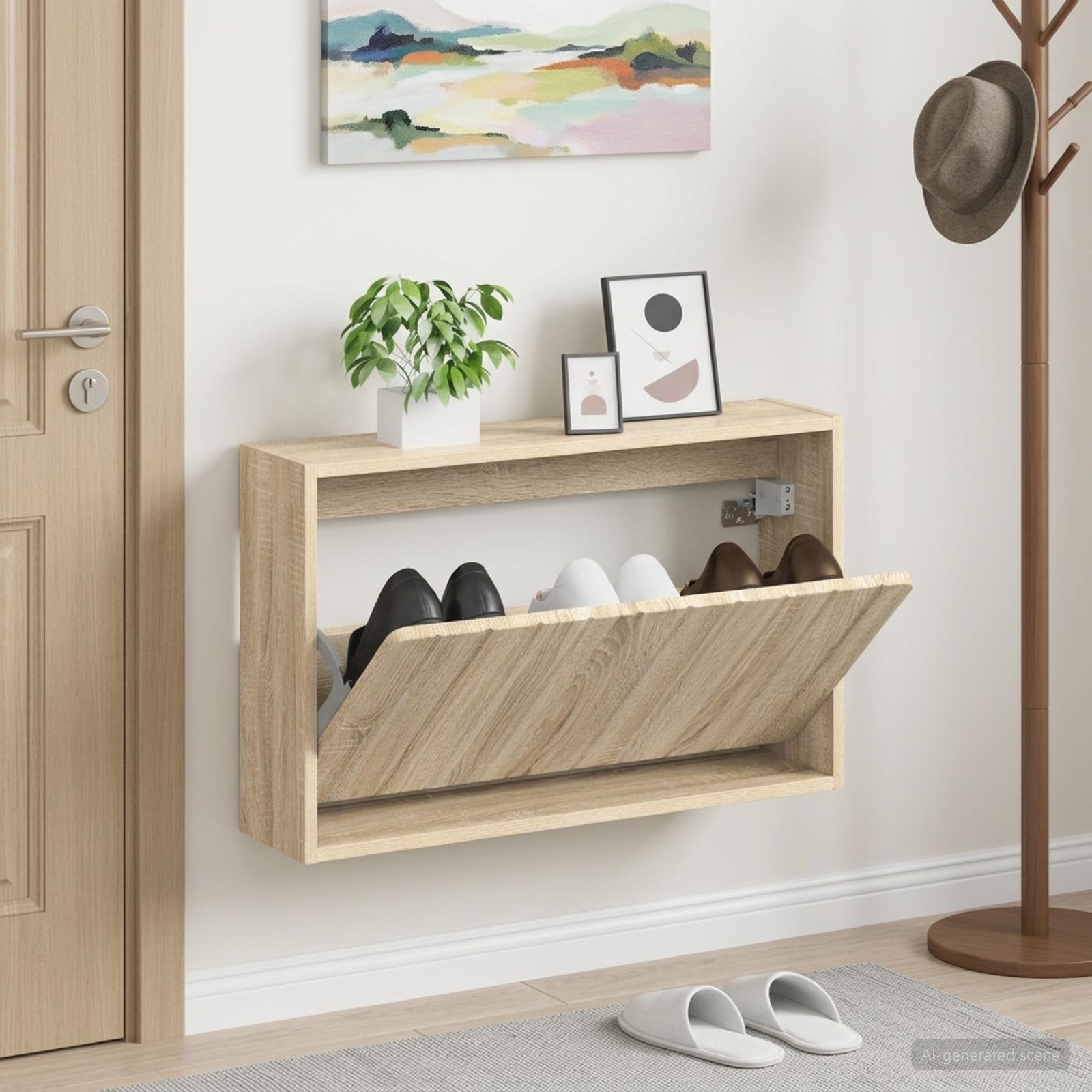 Wandmontierter Schuhschrank ZWOLLE 71 x 17 x 43 cm Sonoma-Eiche