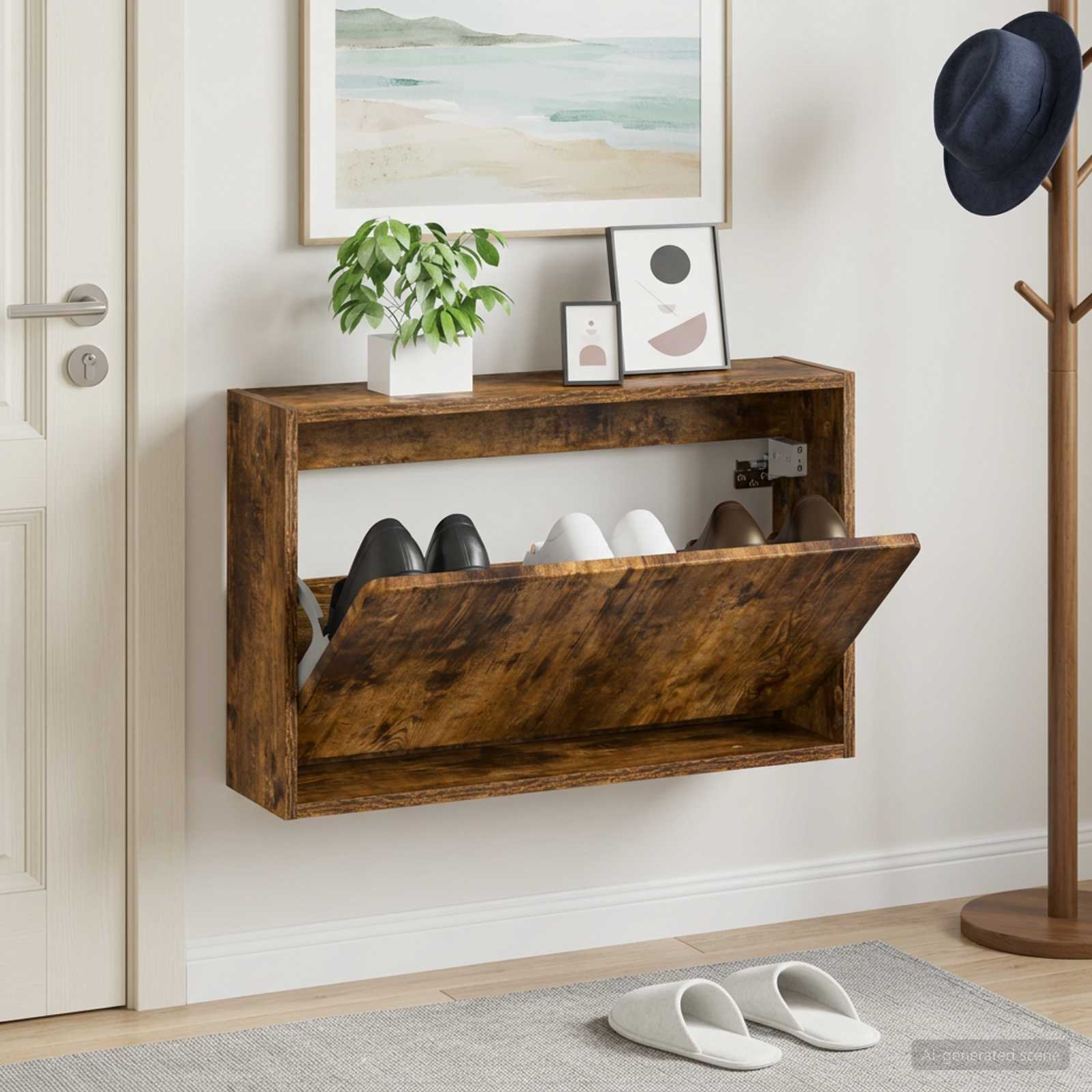 Wandmontierter Schuhschrank ZWOLLE 71 x 17 x 43 cm Räuchereiche