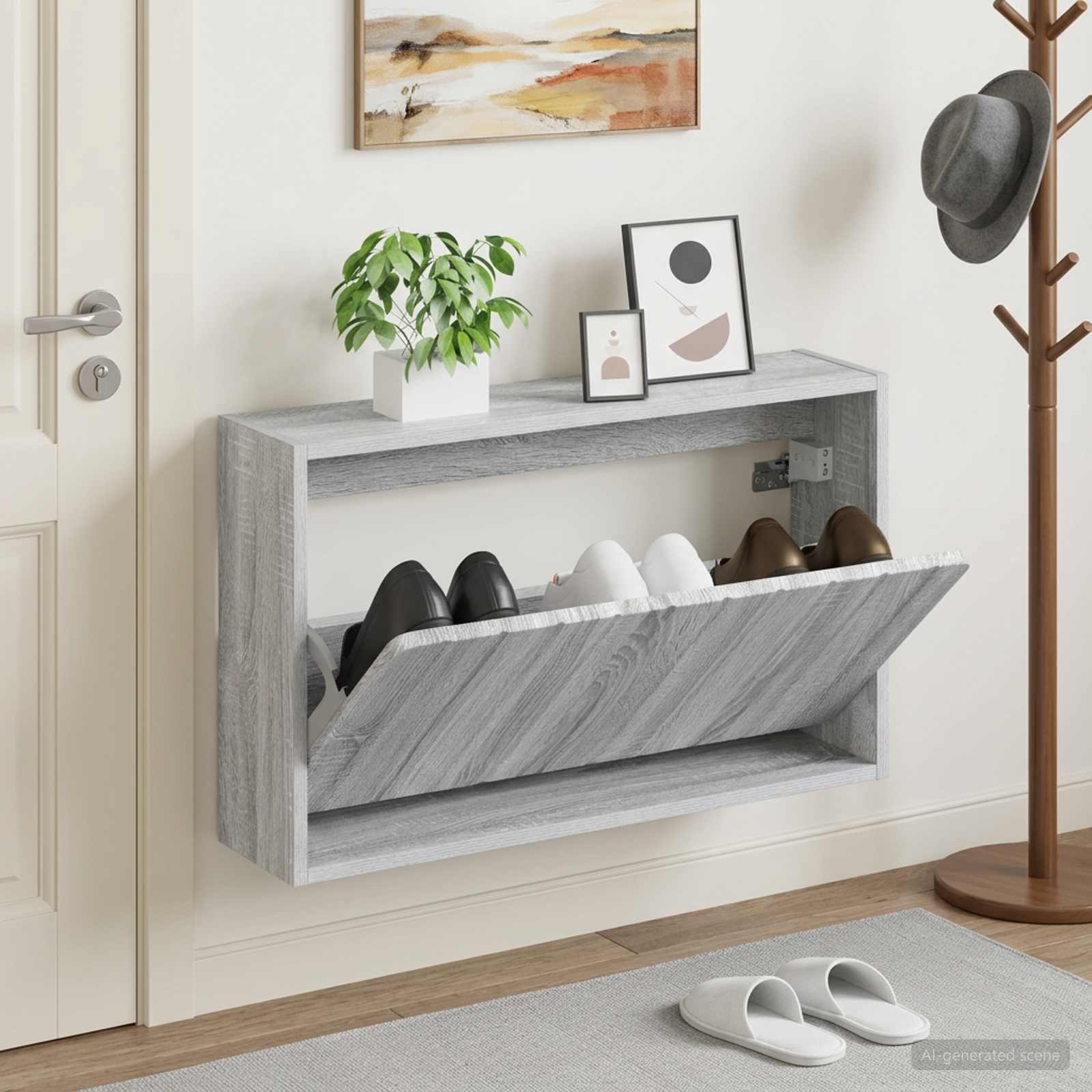 Wandmontierter Schuhschrank ZWOLLE 71 x 17 x 43 cm Sonoma-Grau