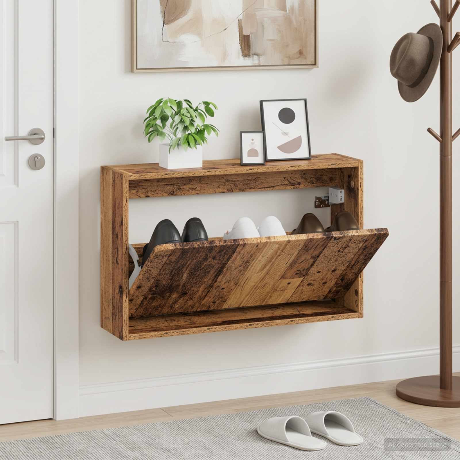 Wandmontierter Schuhschrank ZWOLLE 71 x 17 x 43 cm Altholz