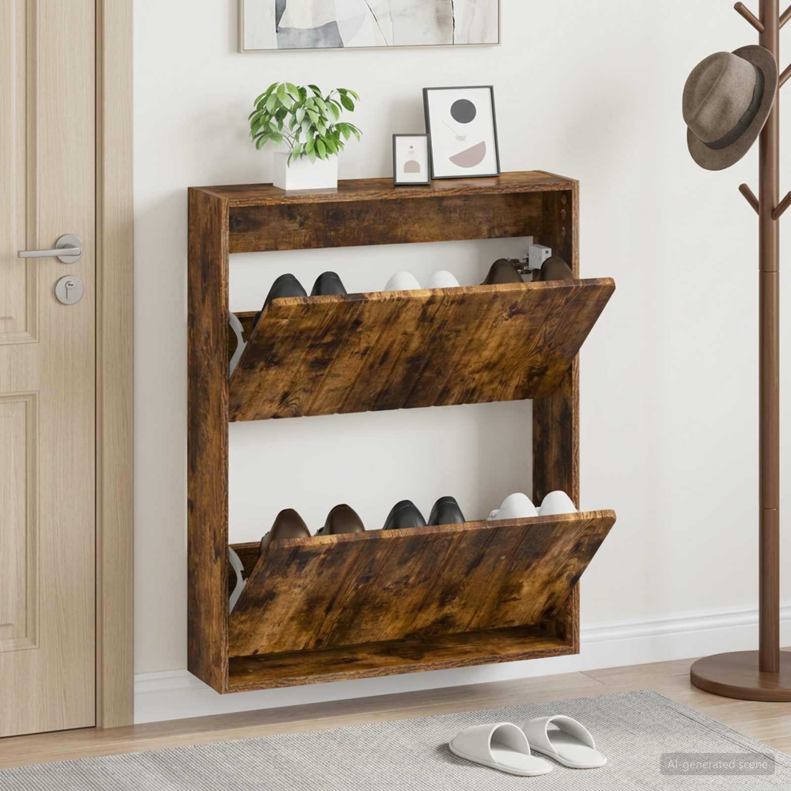 Wandmontierter Schuhschrank ZWOLLE 71 x 17 x 86 cm Räuchereiche