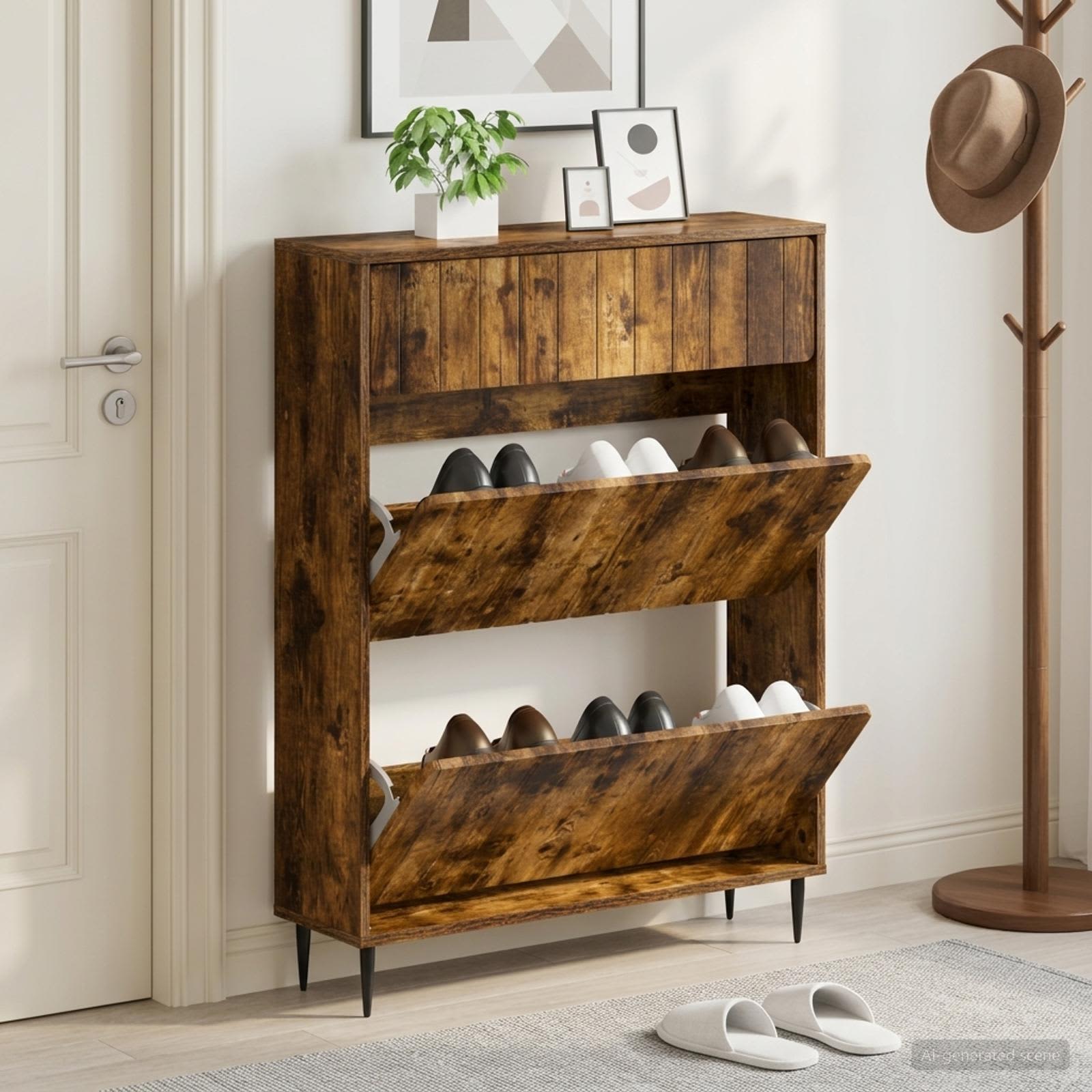 Schuhschrank ZWOLLE 78 x 24 x 103 cm Holzwerkstoff Raucheiche