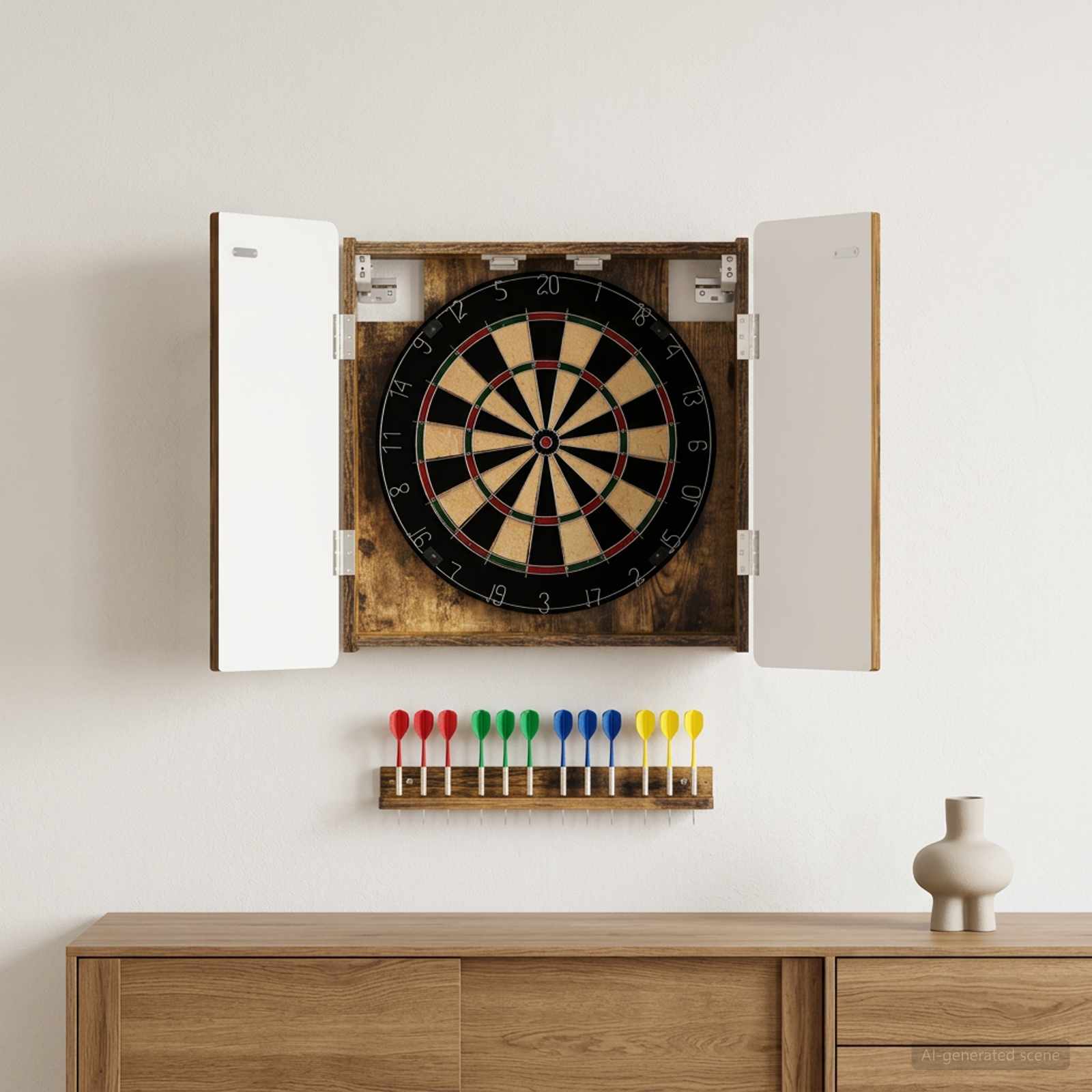 Dartboard Schrank ZWOLLE Raucheiche 52,5 x 10,5 x 57,5 cm