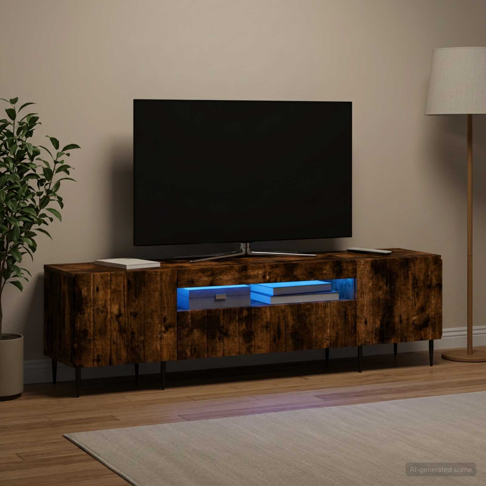 LED-TV-Schrank ZWOLLE Raucheiche Holzwerkstoff