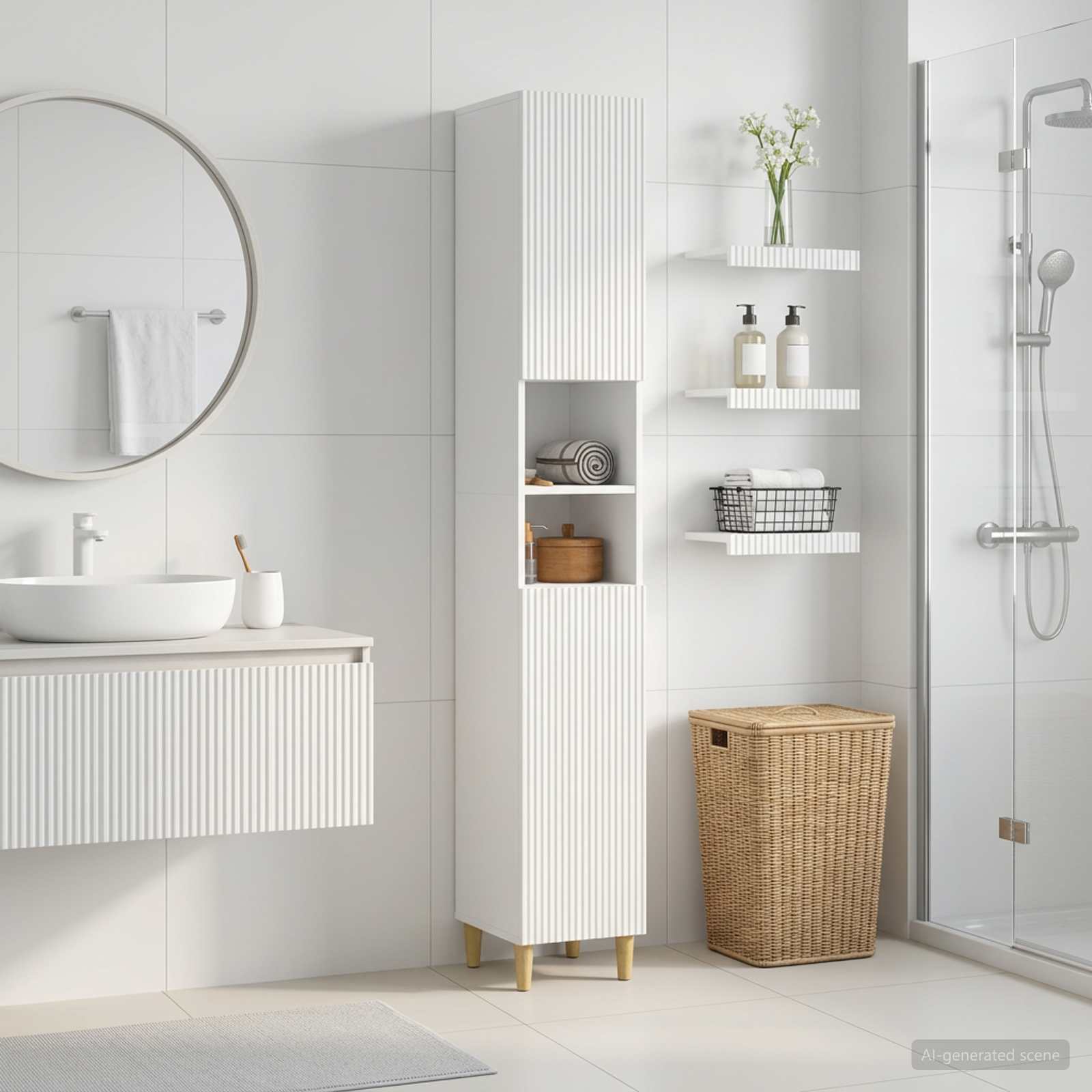 Badezimmerschrank mit offenem Regal ARNHEM Weiß