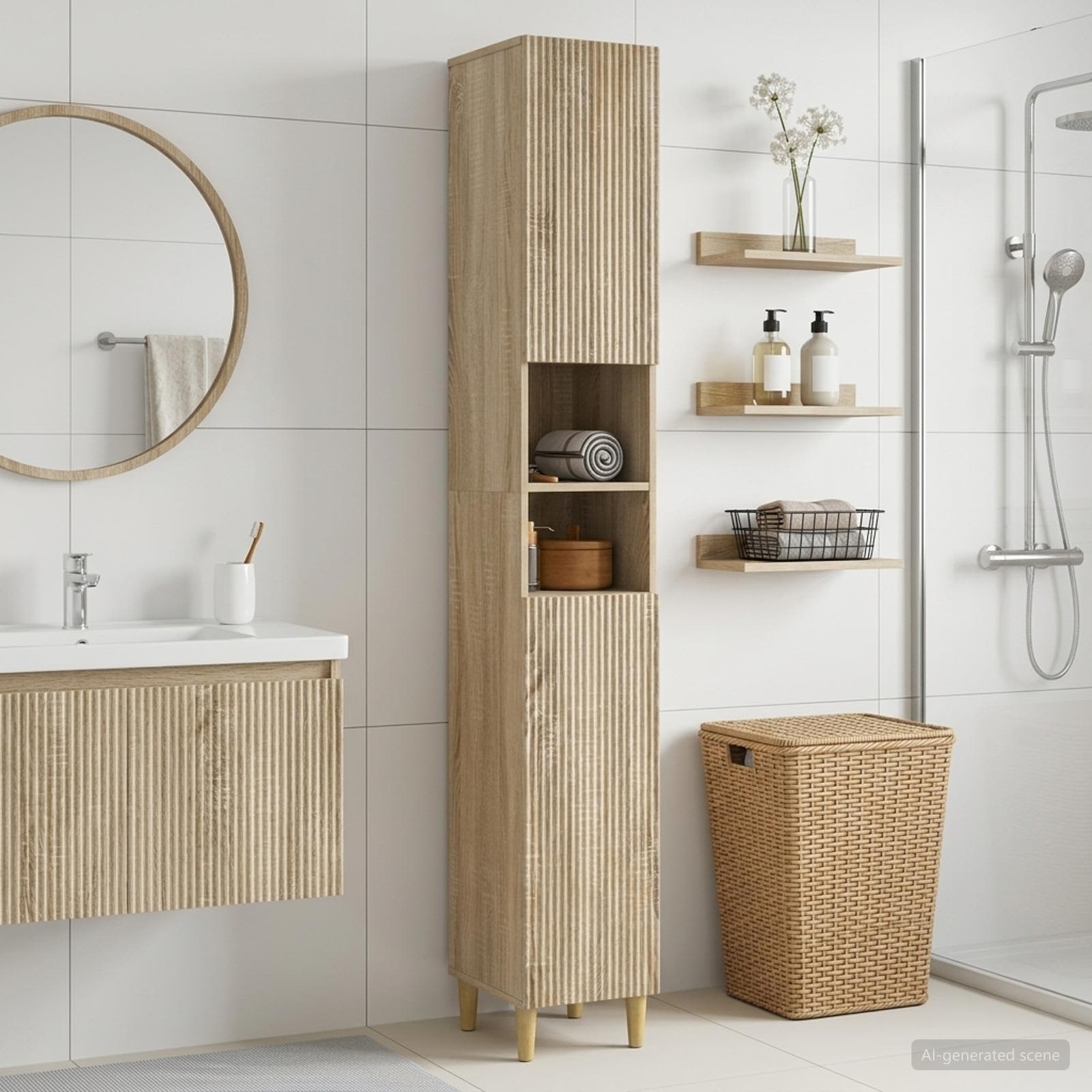 Badezimmerschrank mit offenem Regal ARNHEM Sonoma-Eiche