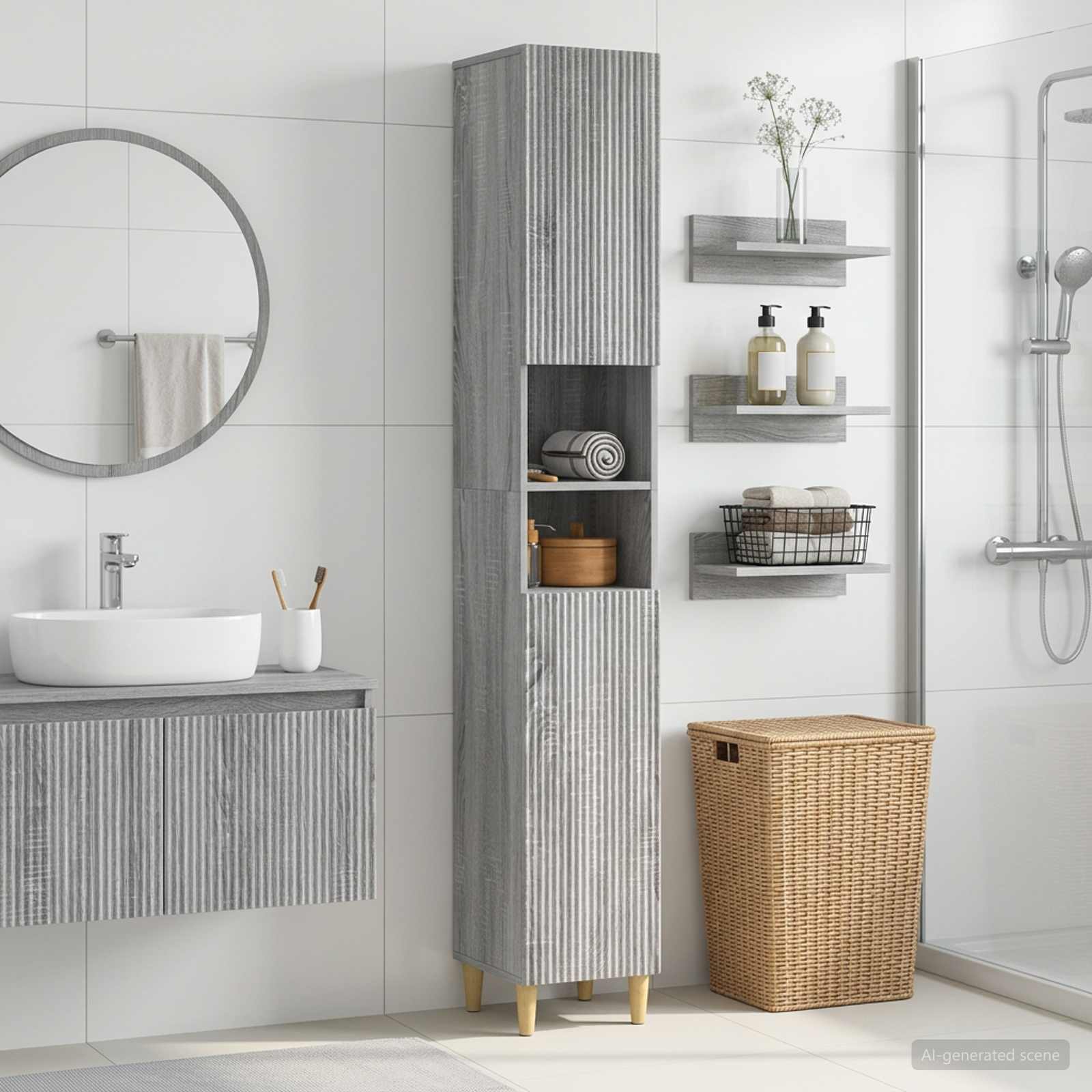 Badezimmerschrank mit offenem Regal ARNHEM Sonoma-Grau