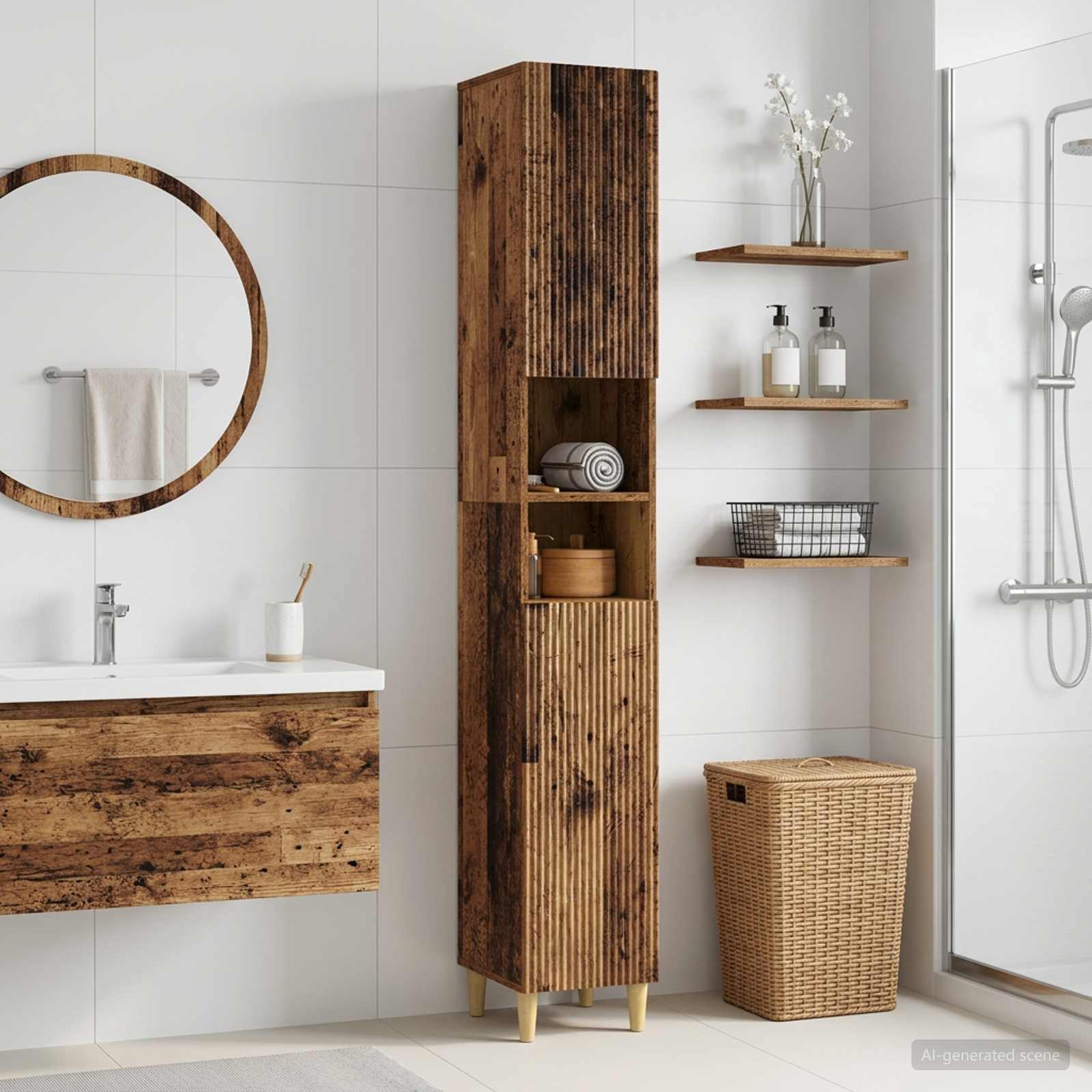 Badezimmerschrank mit offenem Regal ARNHEM Altholz