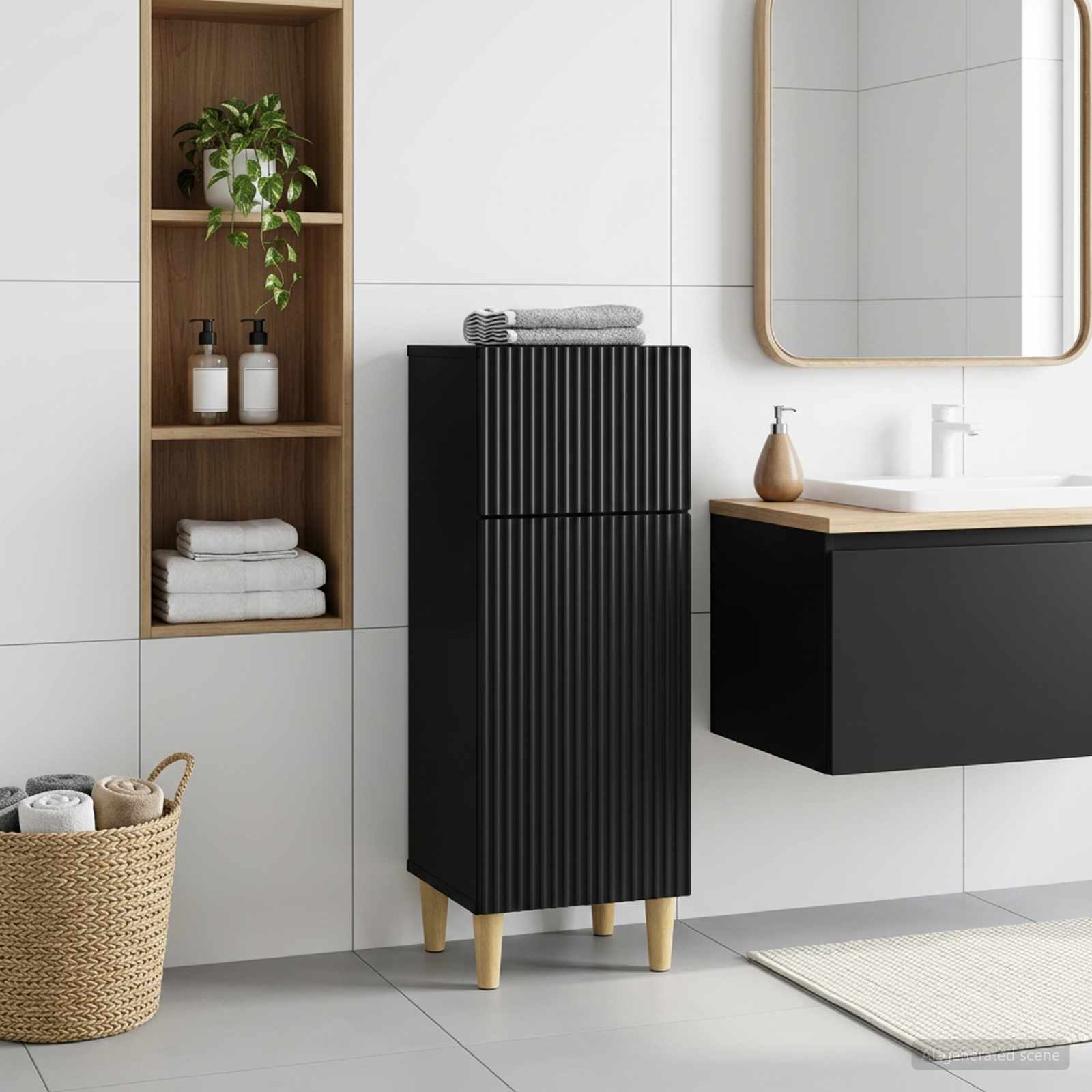 Badezimmer Aufbewahrungsschrank ARNHEM Schwarz 30 x 31 x 80 cm