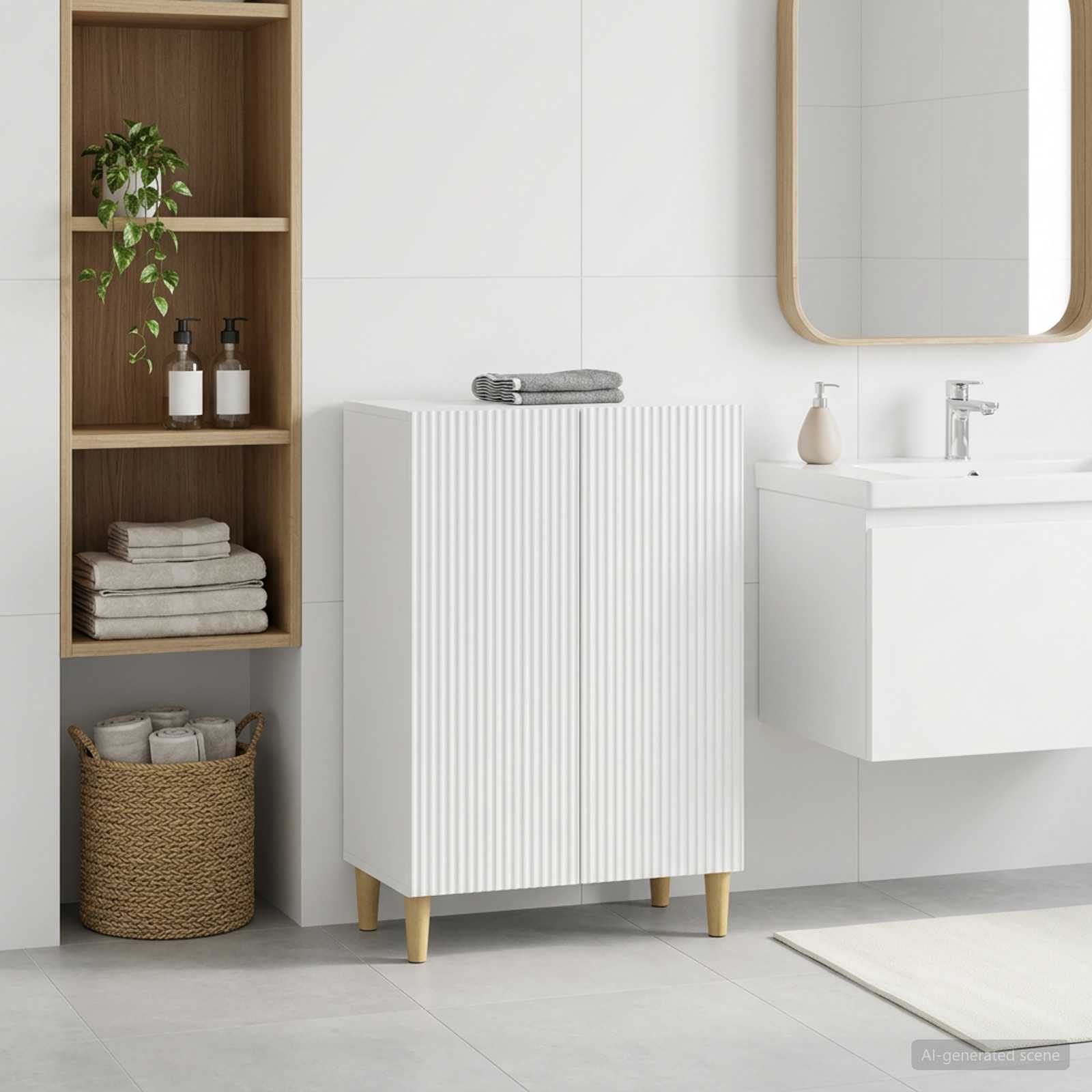 Badezimmer Aufbewahrungsschrank ARNHEM Weiß 59,5 x 31 x 80 cm