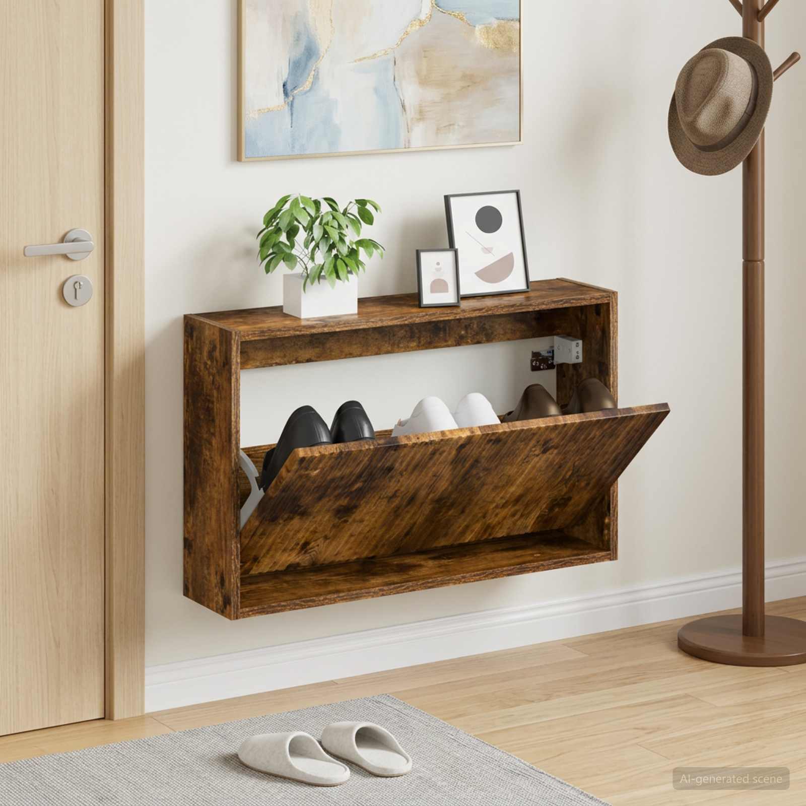 Wandmontierter Schuhschrank ARNHEM 71 x 17 x 43 cm Raucheiche